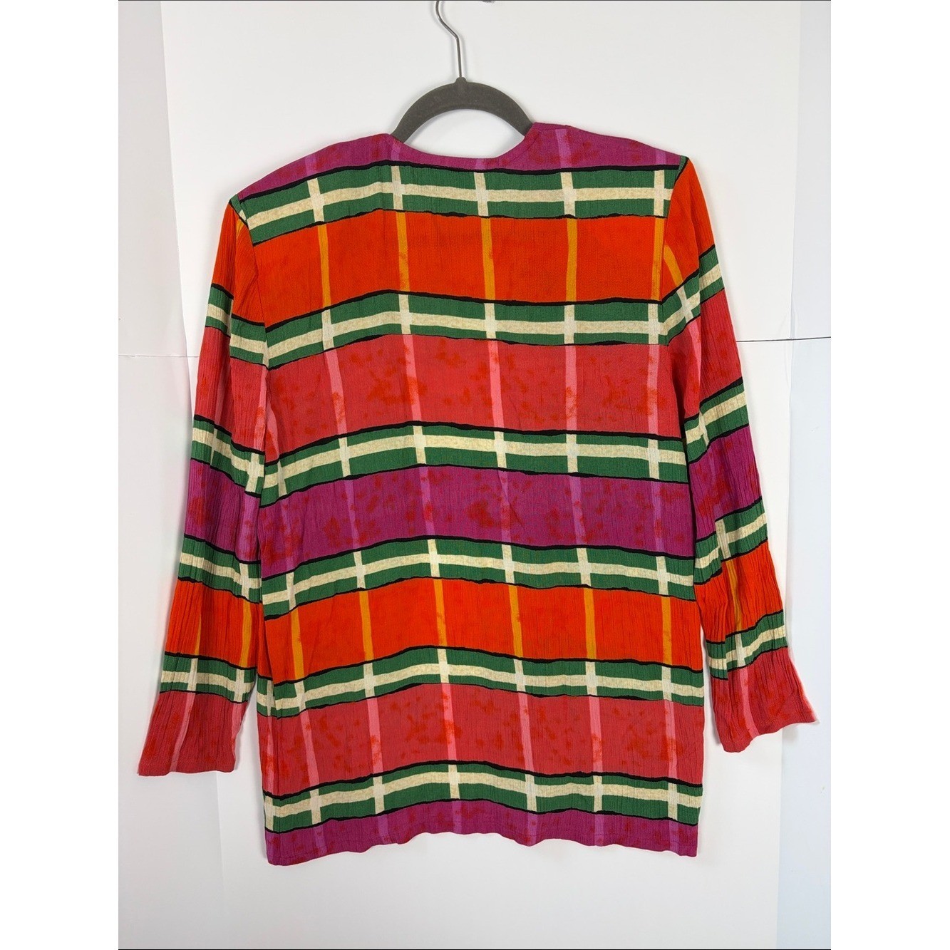 Vintage 80s 90s Phoebe Plaid Open Front Cardigan Shoulder Pads Boho M
