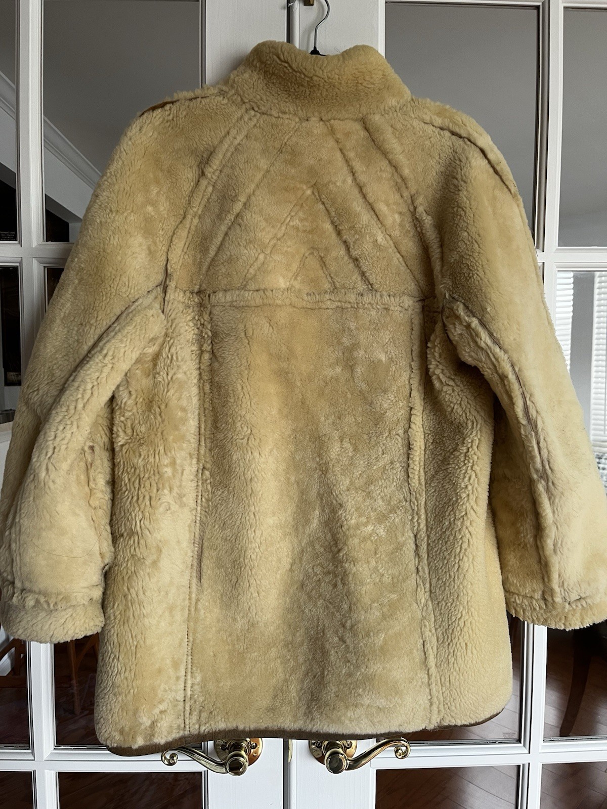 Vintage Designer French Sheepskin Shearling Coat Women’s Large Cognac / Cream