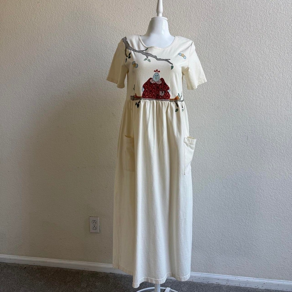 Viva City Cream vintage chicken shirt maxi dress