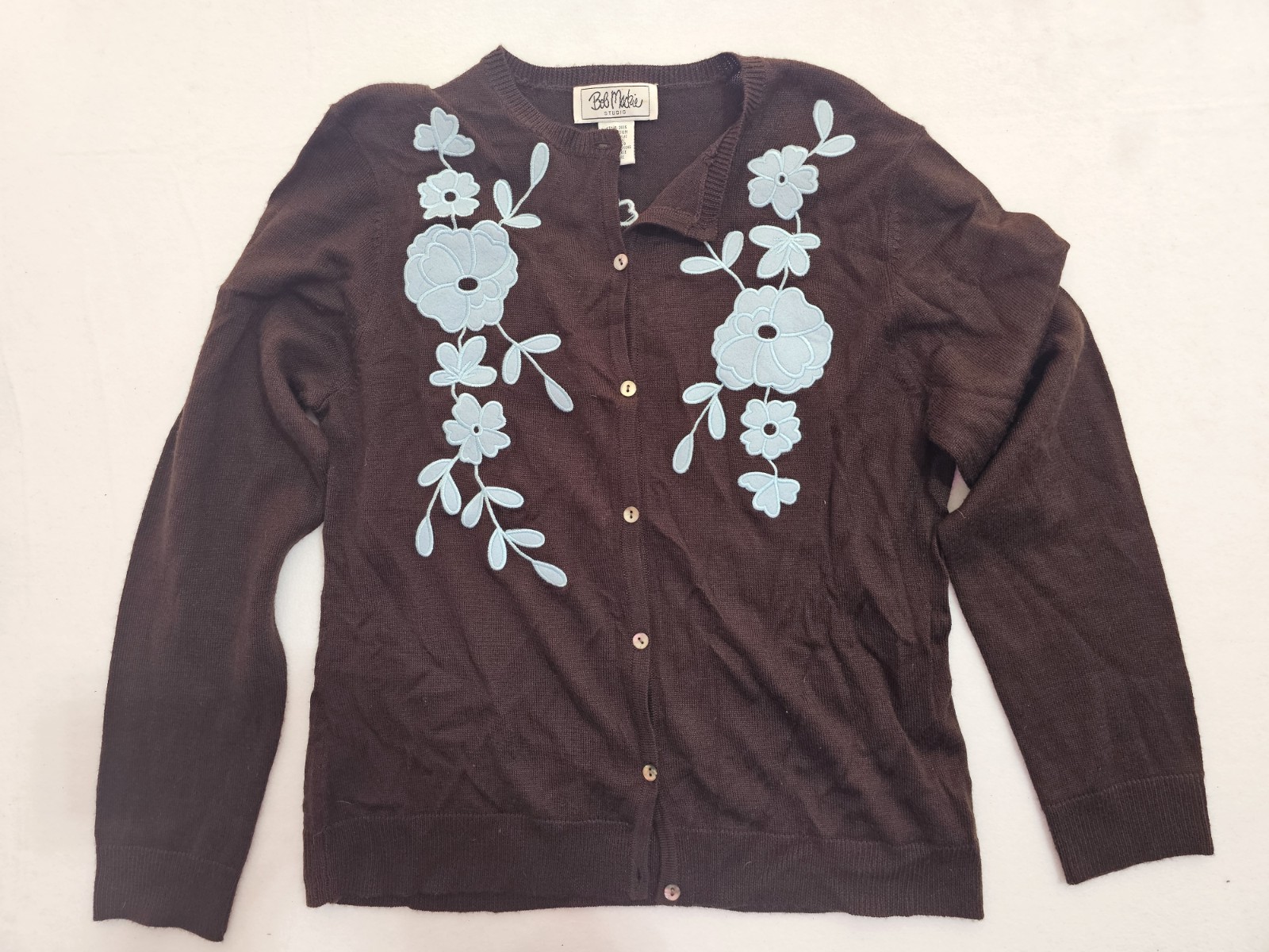 Bob Mackie Wearable Art Vintage Embroidered Cardigan Sweater Brown Size M