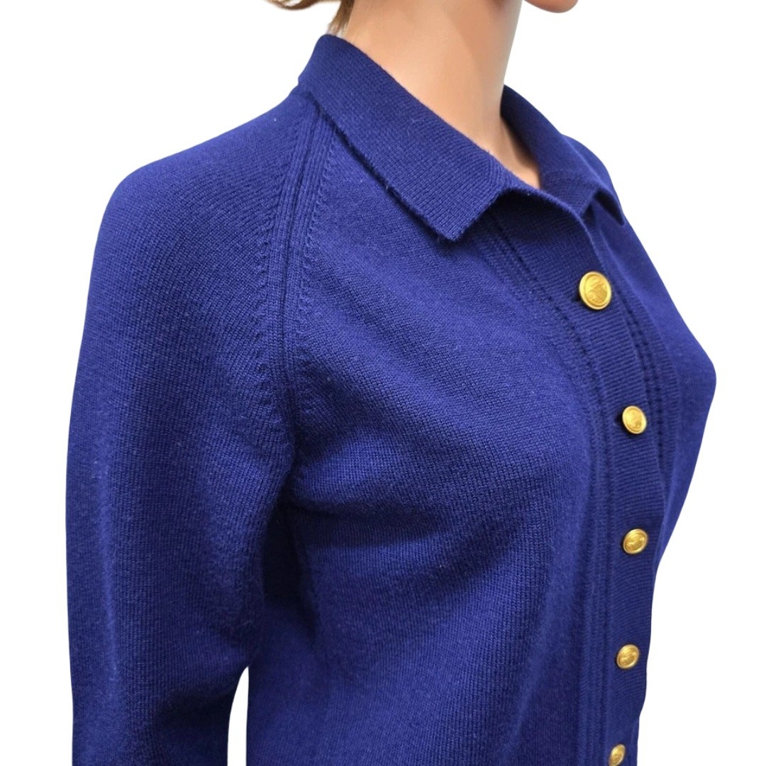 Vintage Bromley Pure New Wool Australian Patons Yarn Cardigan Sweater Blue S