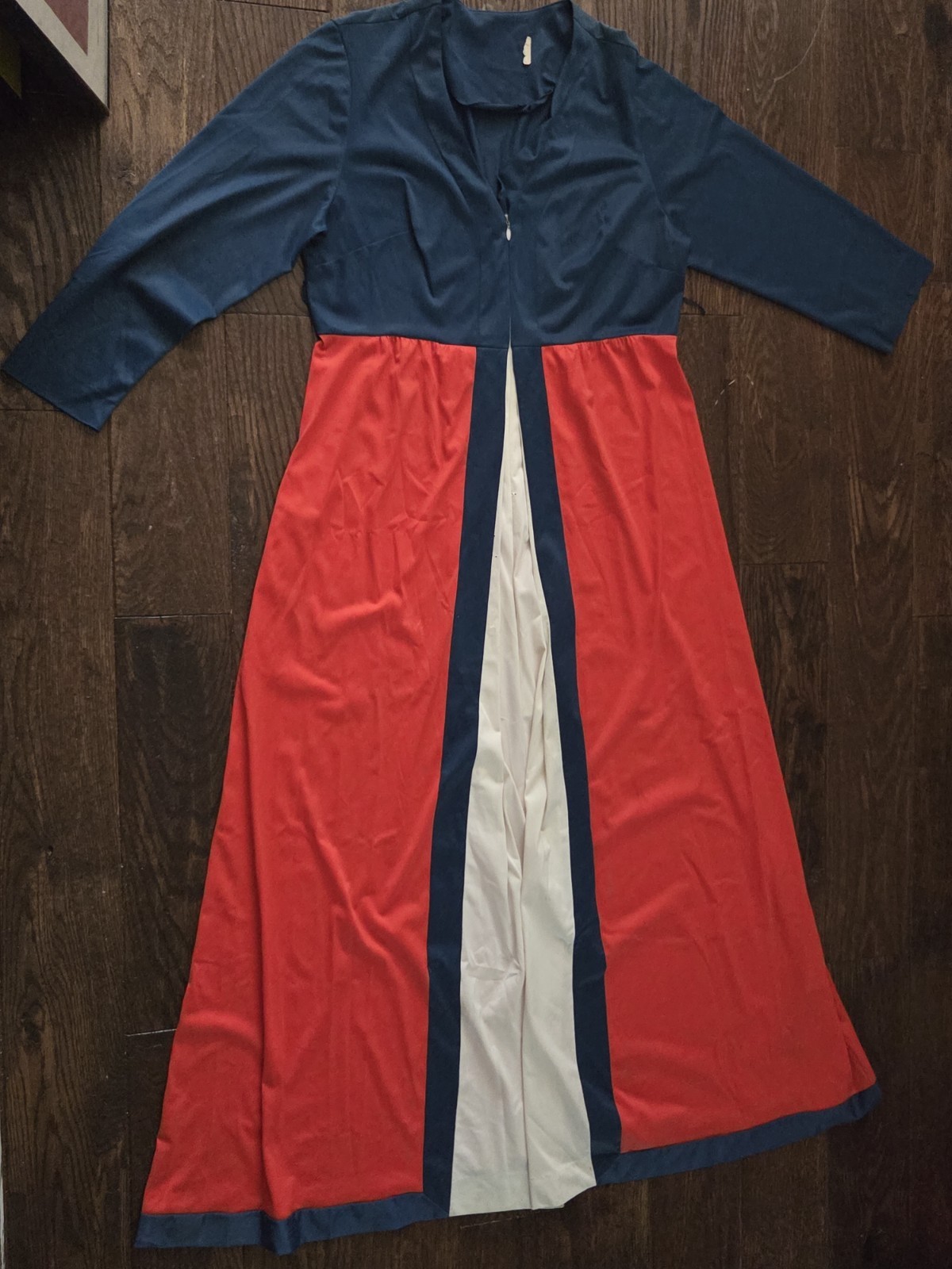 Vintage Handmade Patriotic Red White Blue Maxi Hostess Dress Long Sleeve Costume