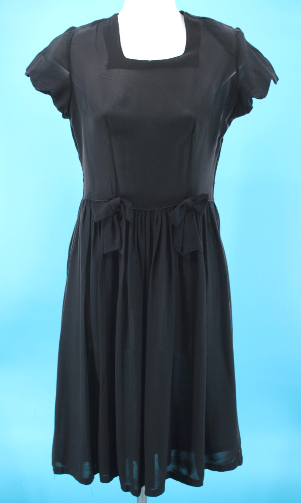 Vtg Women’s 30s Black Sheer Dress W/ Bows At Front Waist Sz XS/S 1930s