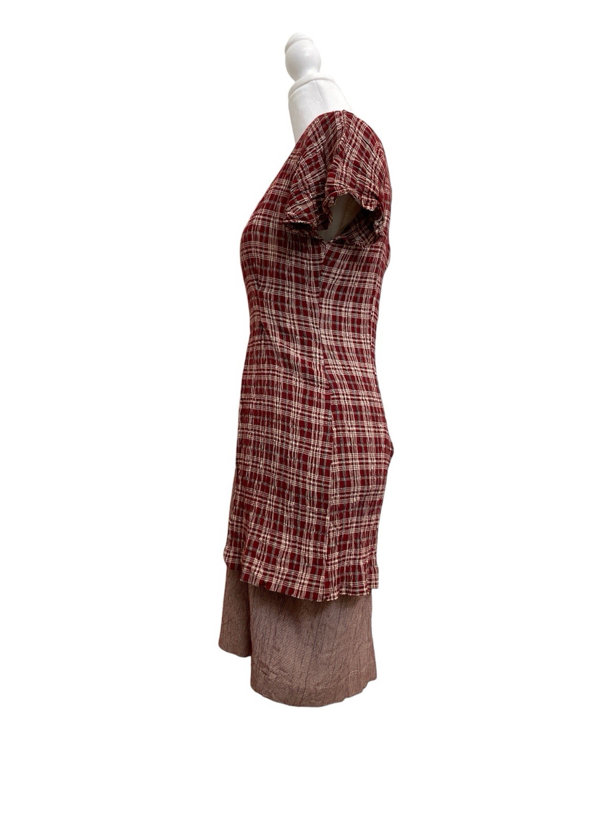 Expo Petite Vintage 90s Red Plaid & Herringbone Twofer Dress sz 12