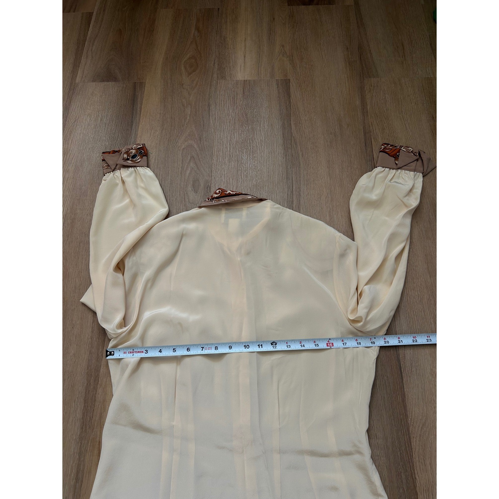 Francesca of Damon Vintage 100% Silk Blouse Trompe Loeil Vest Print Cream 10