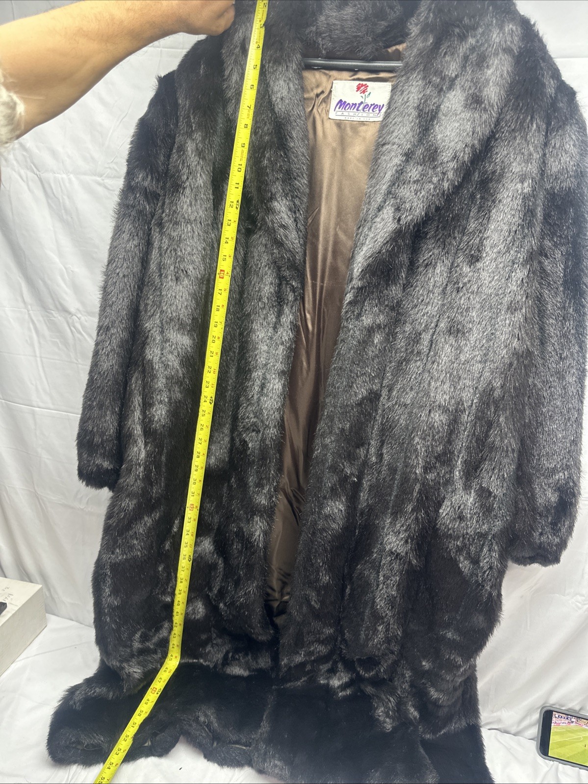 Monterey Fashions Vintage BLACK Faux Fur Coat Made İn USA 20W