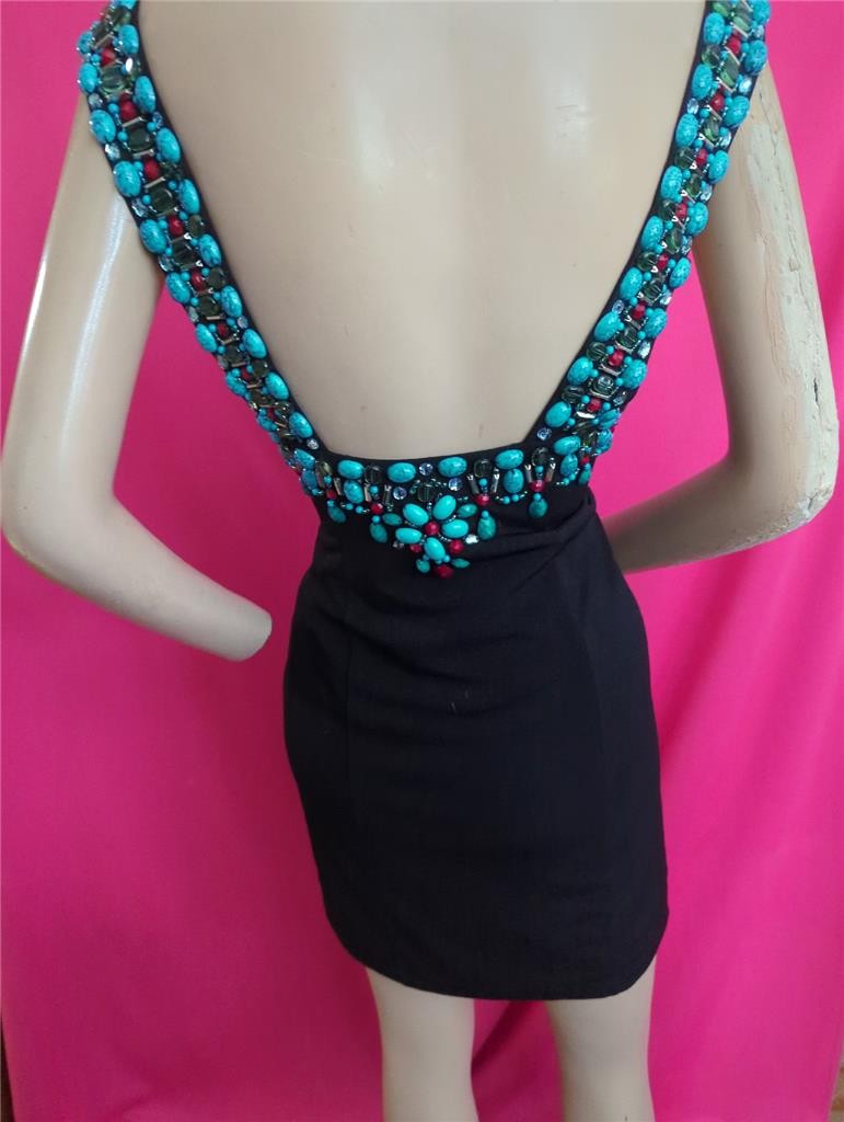 1990’s VTG.BLACK STRETCH BEADED SHORT BOSTON PROPER EVENING PROM DRESS-32″ BUST