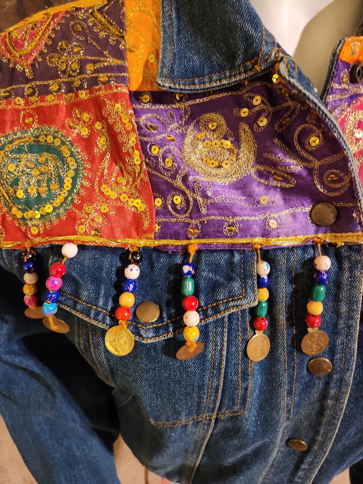 Passports of Pier 1 Imports 80’s/90’s Boho Jean Jacket Sequins Beading Size L