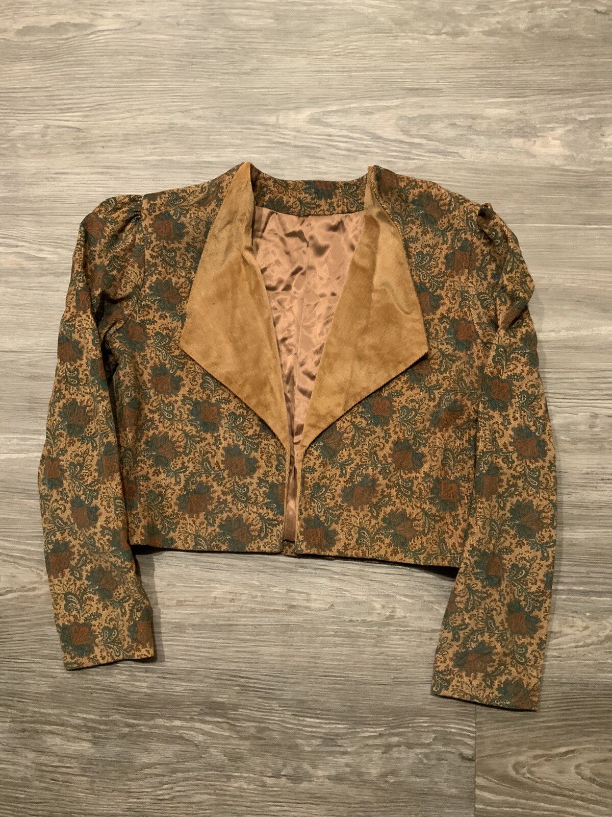 Vintage 70s Corduroy Paisley Ruffle Cropped Bolero Theatre Open Cardigan Jacket