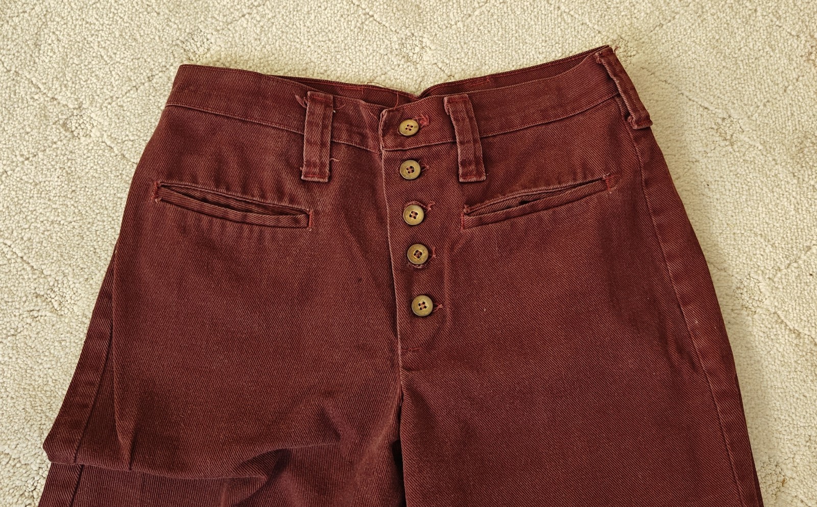 VTG 1970s Original Burgundy Five Button Fly Juniors Girls Bell Bottoms 26 X 28.5
