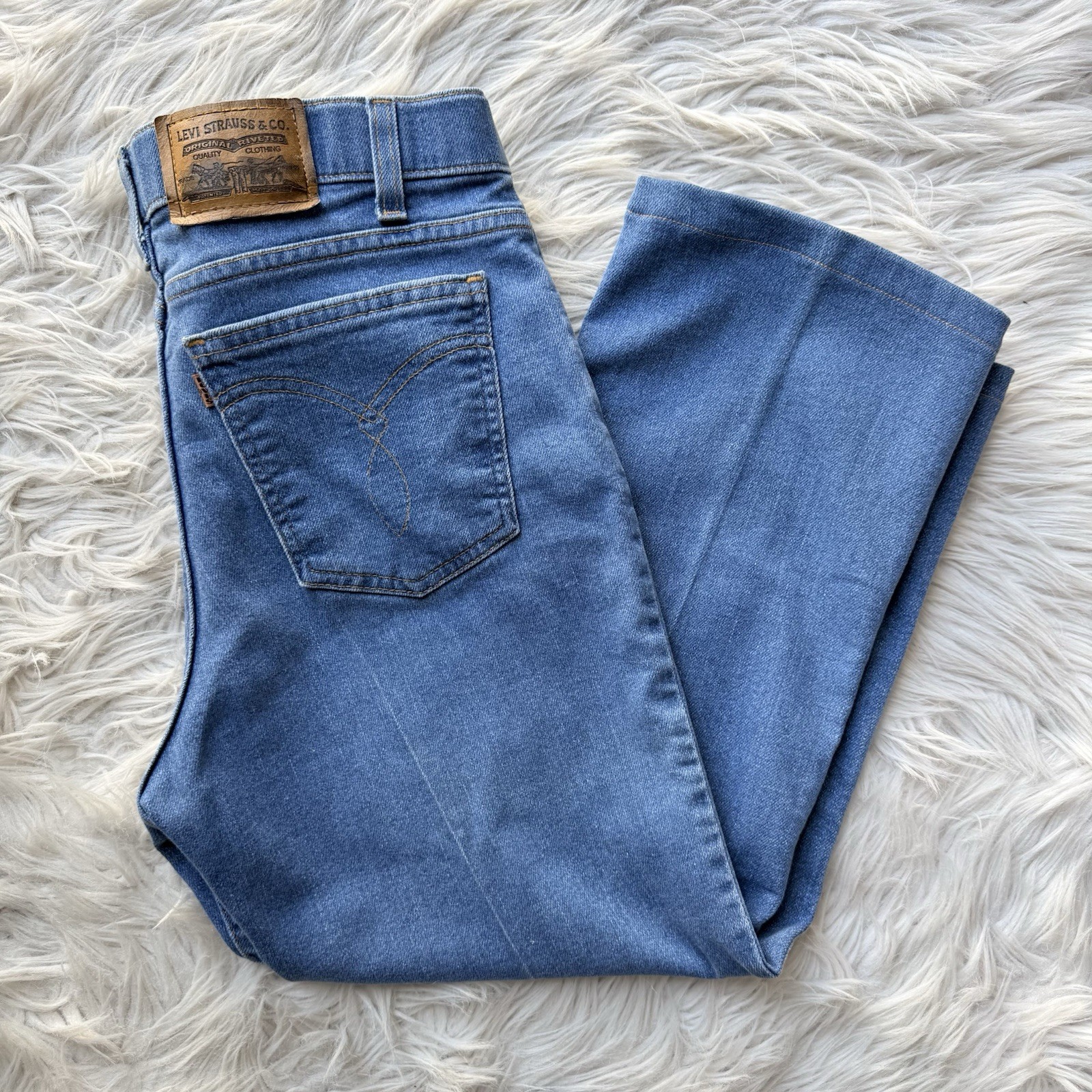 Vintage Levis Gold Orange Tab Action Crop Ankle Denim Jeans 70s USA Sz 32 Short