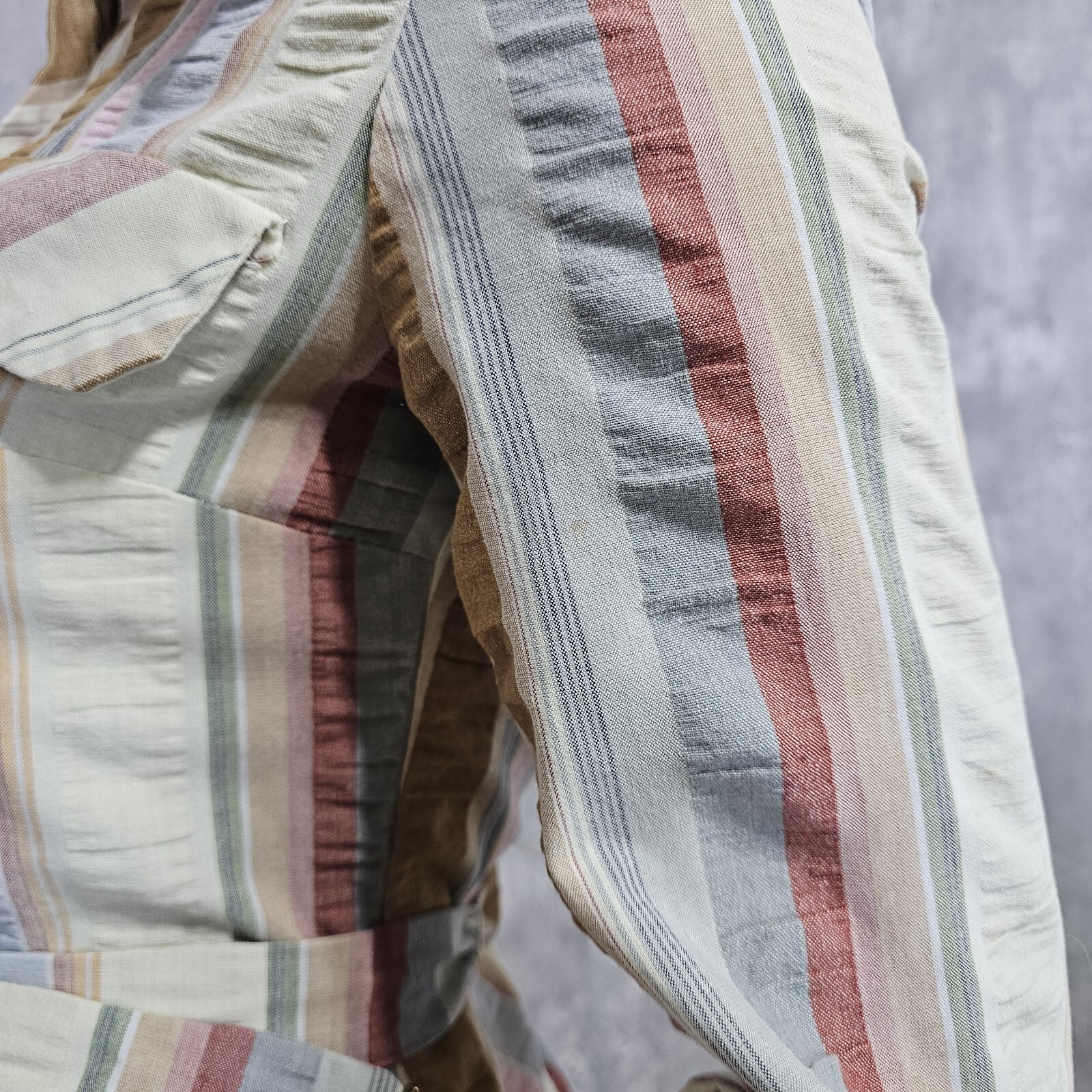 Vintage 70s Mindy Malone Striped Belted Shirt Dress ILGWU Union Made Mod USA