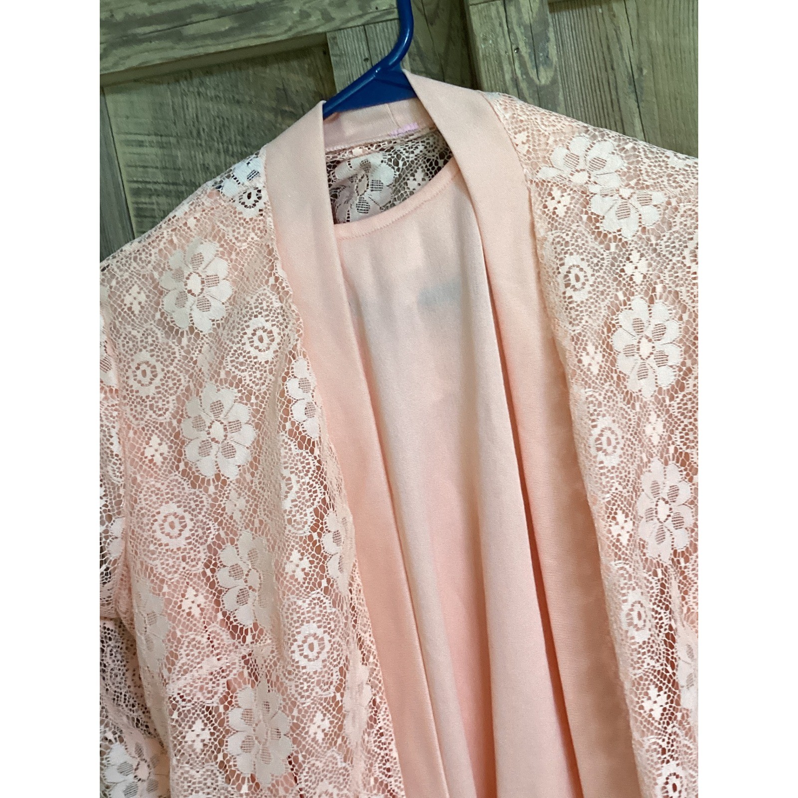 Vintage Peach Lace 2 Piece Dress Set Cardigan Jacket Midi Formal Apricot