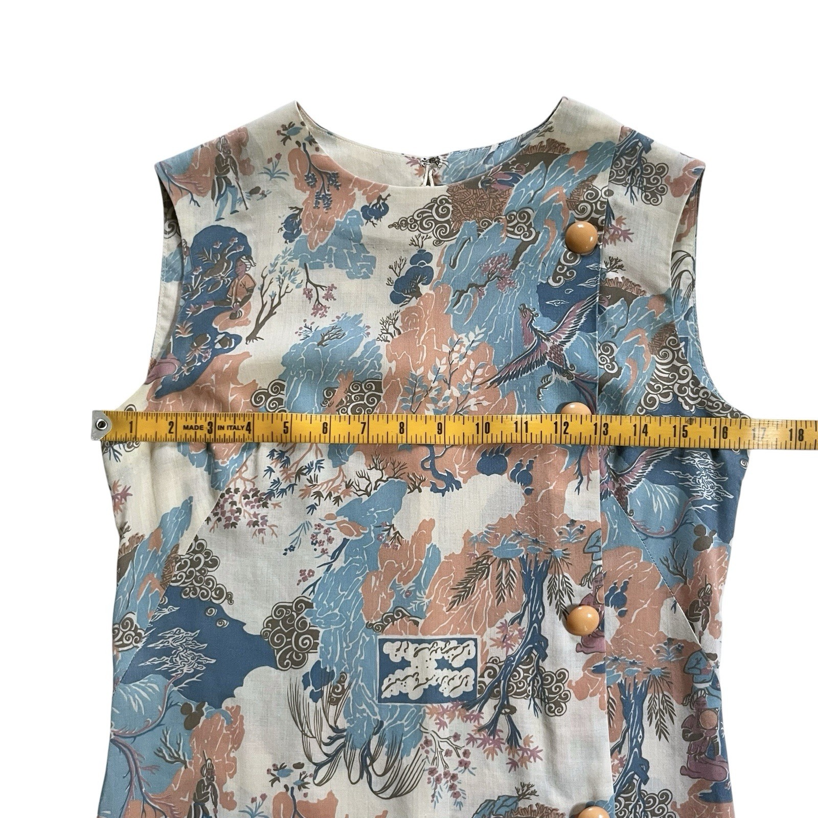 50s 60s Vintage Handmade Asian Inspired Print Shift Dress Small