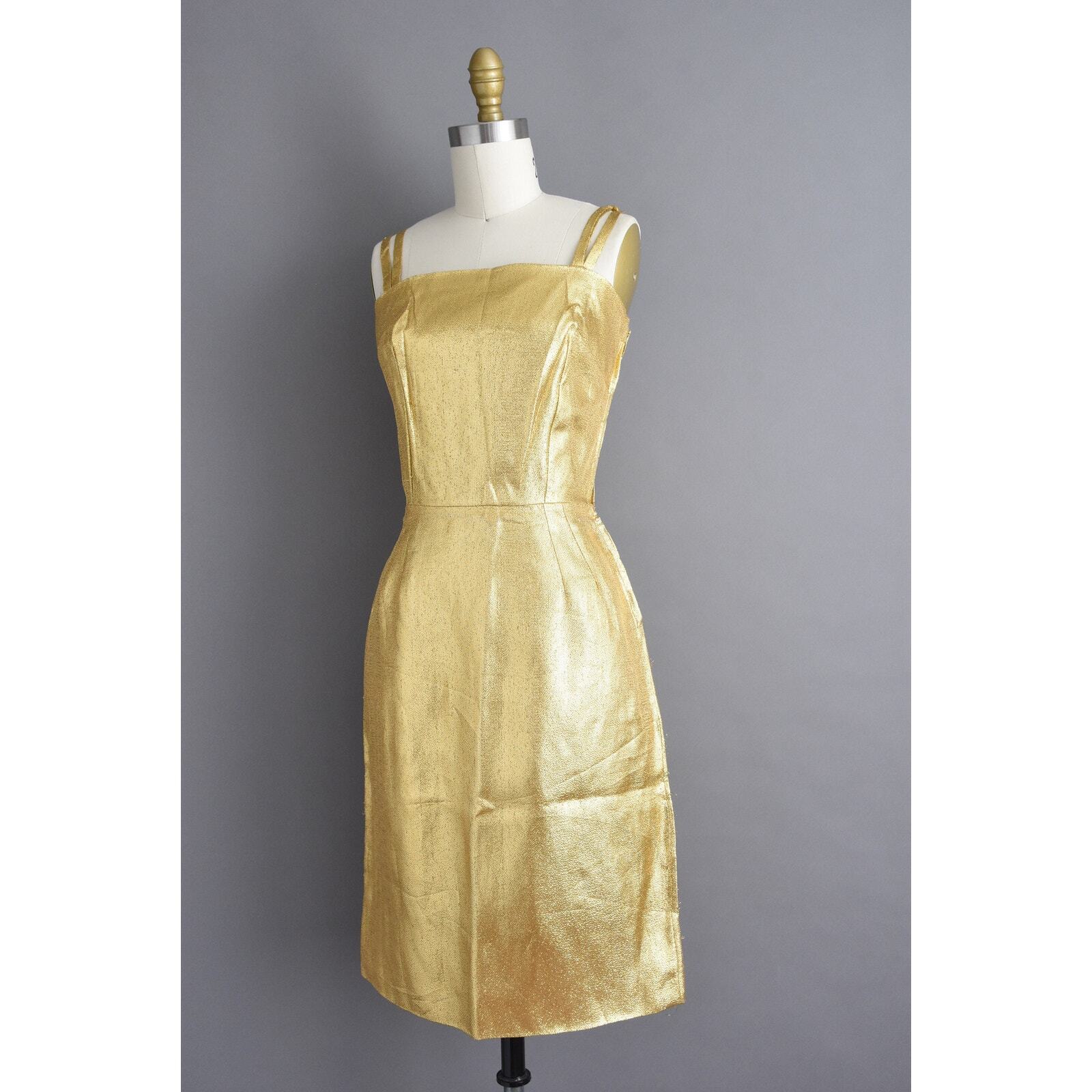 vintage 1950s 50s Gold Bombshell Wiggle Dress | XS Small