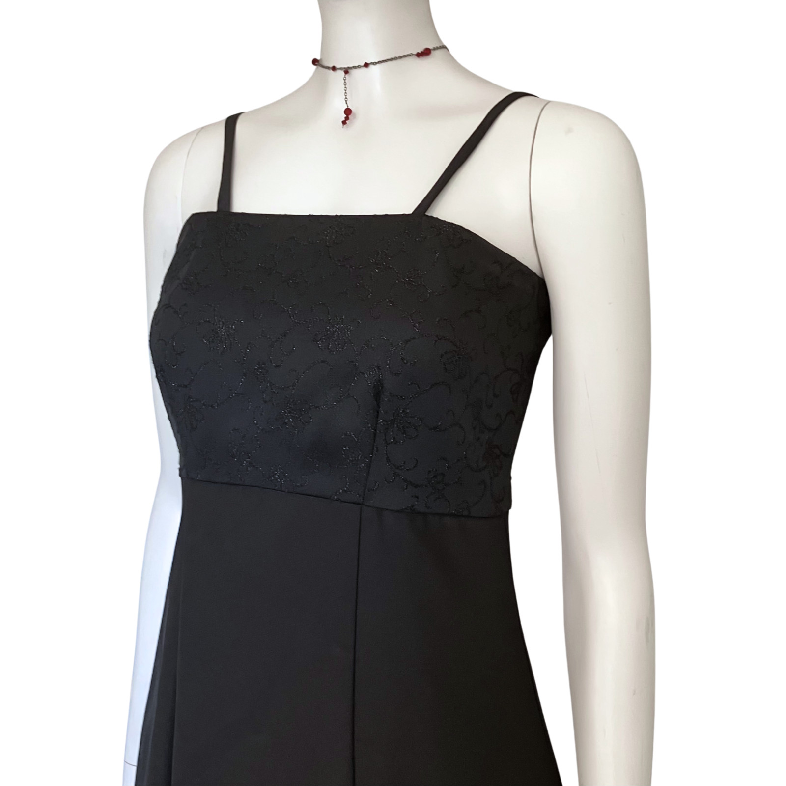 Vintage 90s Whimsigoth Black Empire Waist Prom Dress XXS Embroidered Goth Formal