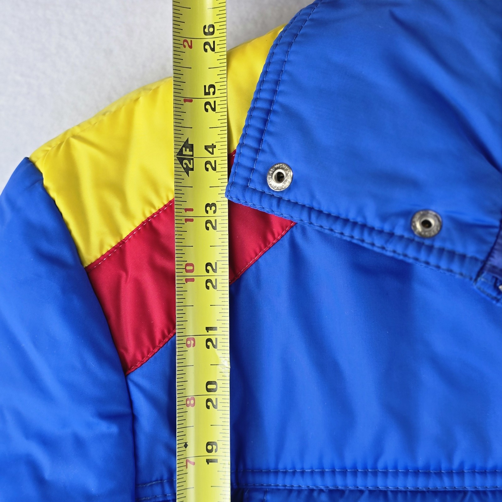 Vintage 80s Snuggler Ski Wear Jacket XL Blue Yellow Red Stripe Retro Colorful