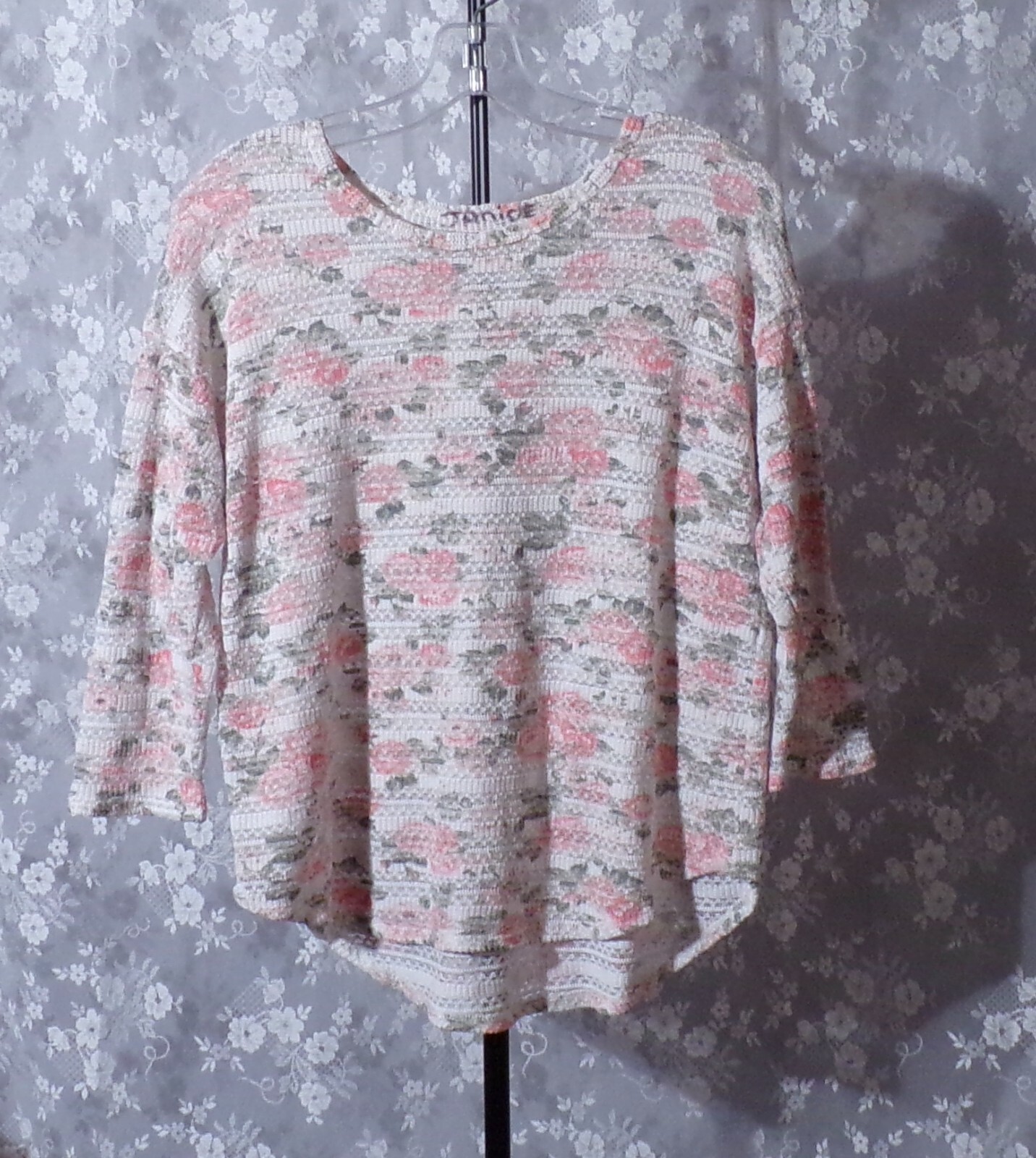 Vintage 90s Floral Top Size Large 1990s Retro Cottage Prairie Romantic Knit