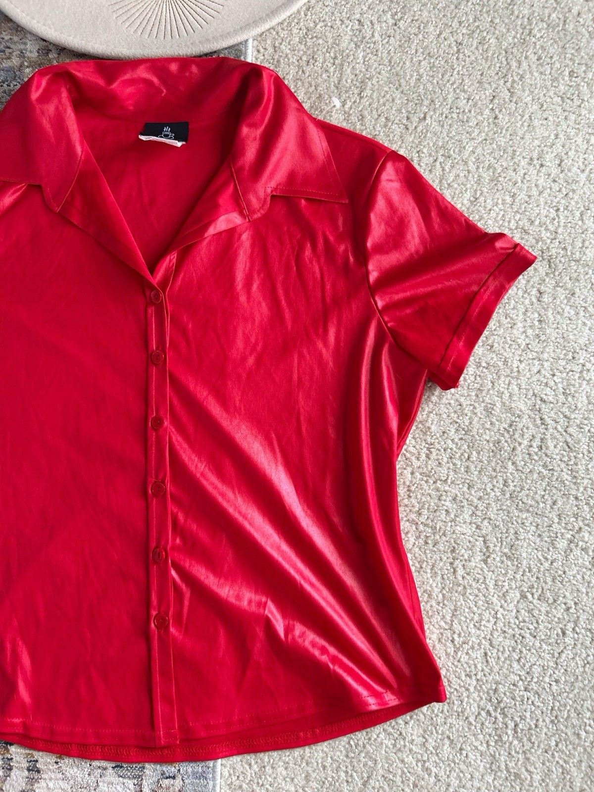 Vintage Anxiety Cafe 90s Red Faux Pleater Top XL