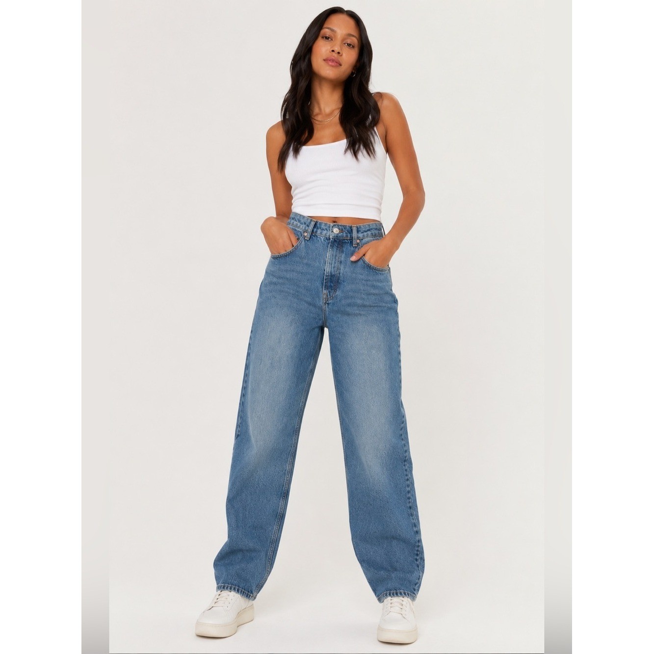 Topshop Oversized Mom Jeans High Rise Blue Denim 30×34 NWT Vintage Wash