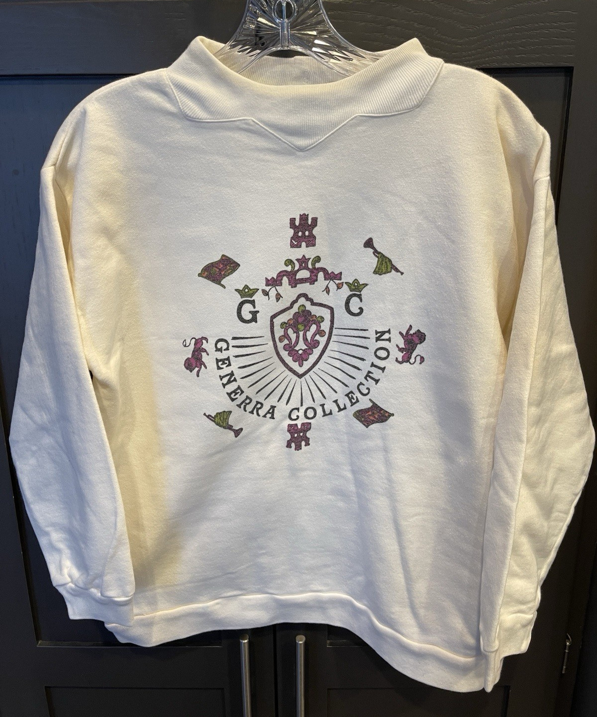 Vintage Generra 90s Junior Girls High Neck Cream Beige Long Sleeve Shirt Logo L