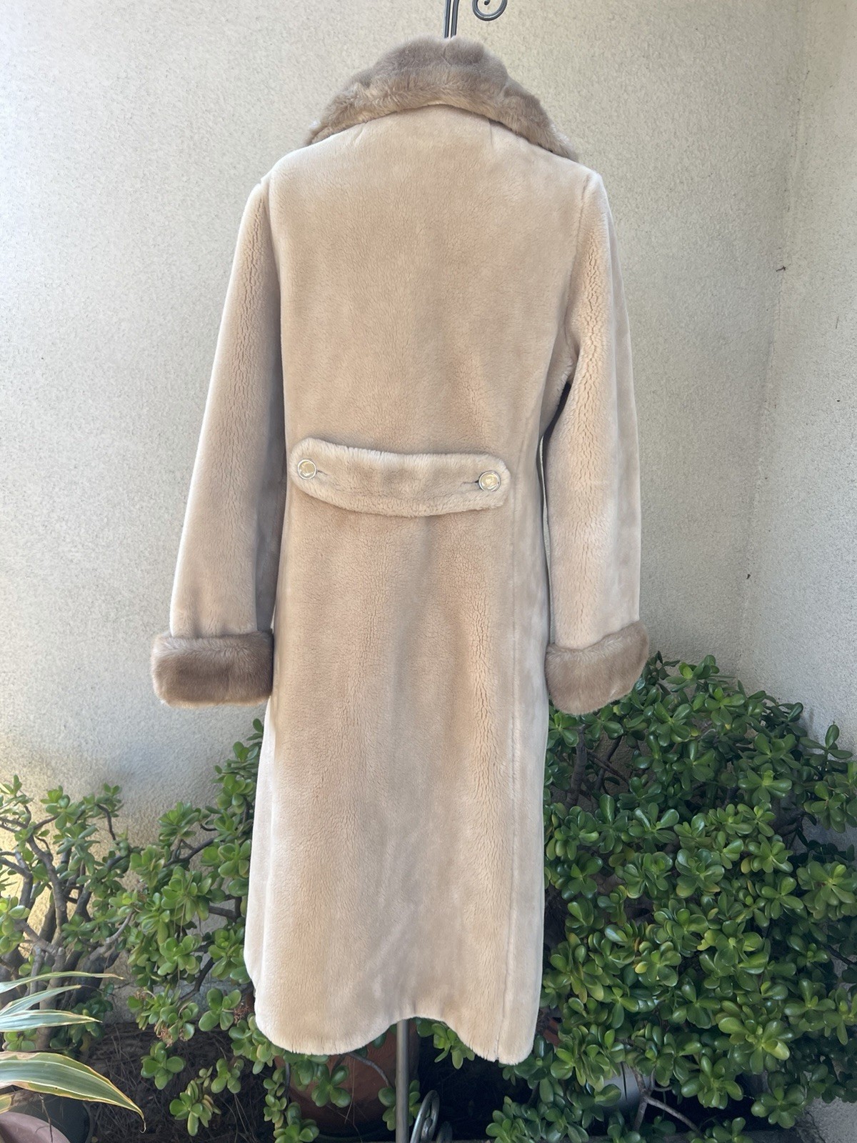 Vtg Winter Faux Fur Coat Cream Taupe Pockets S/M Borgana Betty Rose