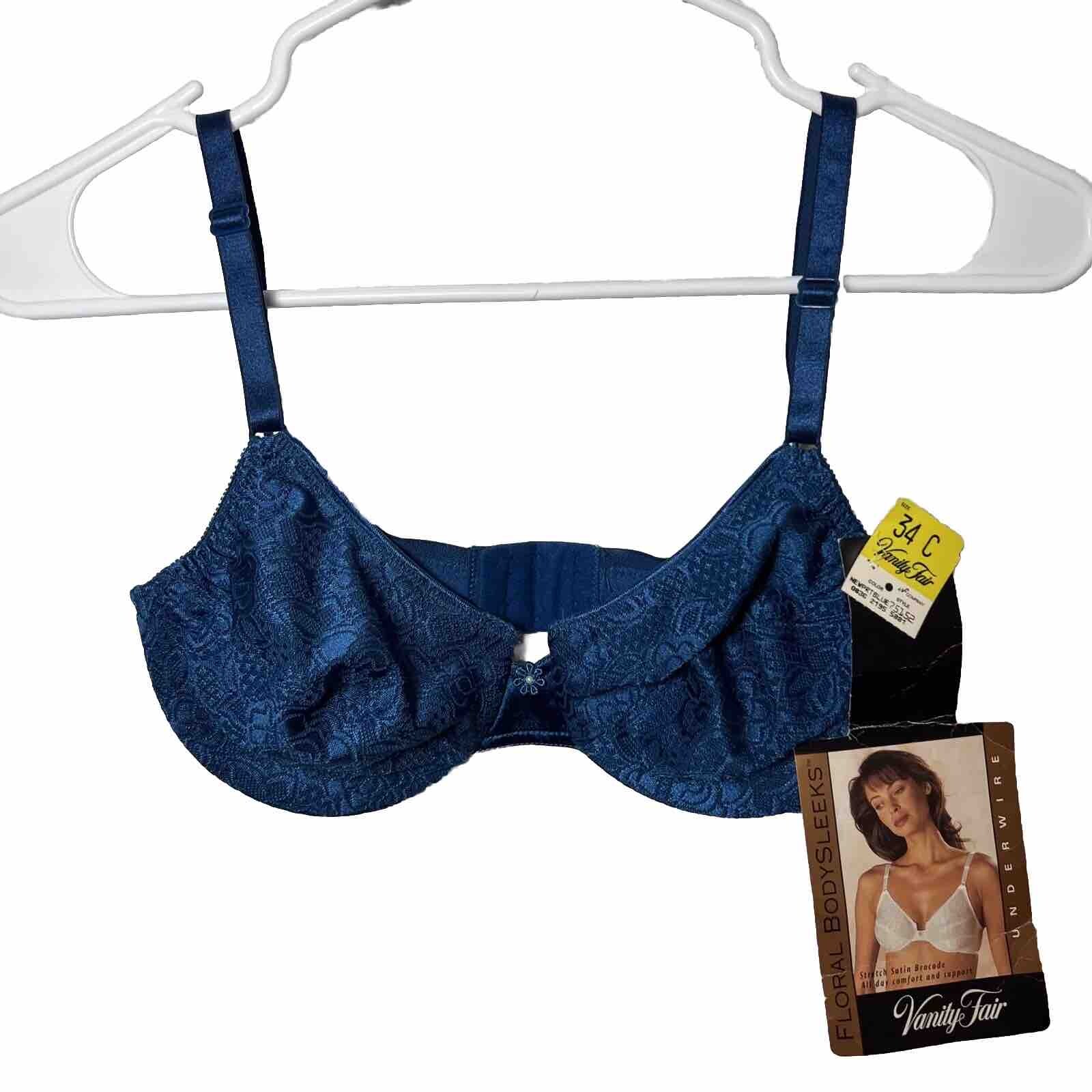 NWT Vintage Vanity Fair Underwire Bra Newport Blue Stretch Satin Size 34C – USA