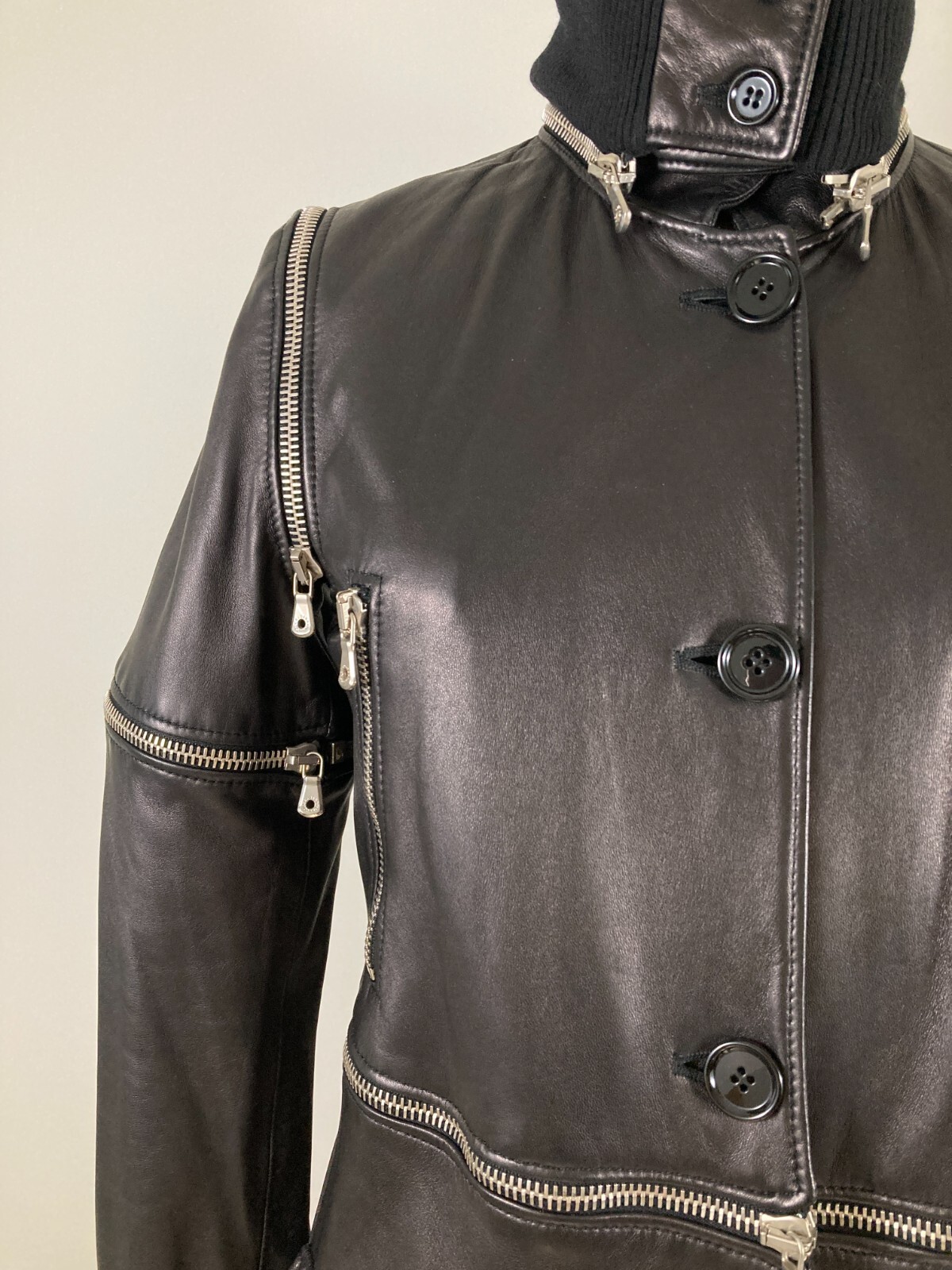 Unisex Dolce & Gabanna F/W2003 Leather Zip Off Modular Trench Coat