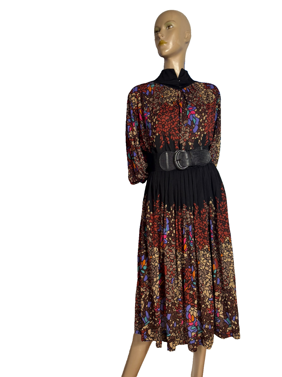 Lisabella Roma Vintage Midi Dress 70s 80s Jersey Fit & Flare Mosaic Pattern 40 42