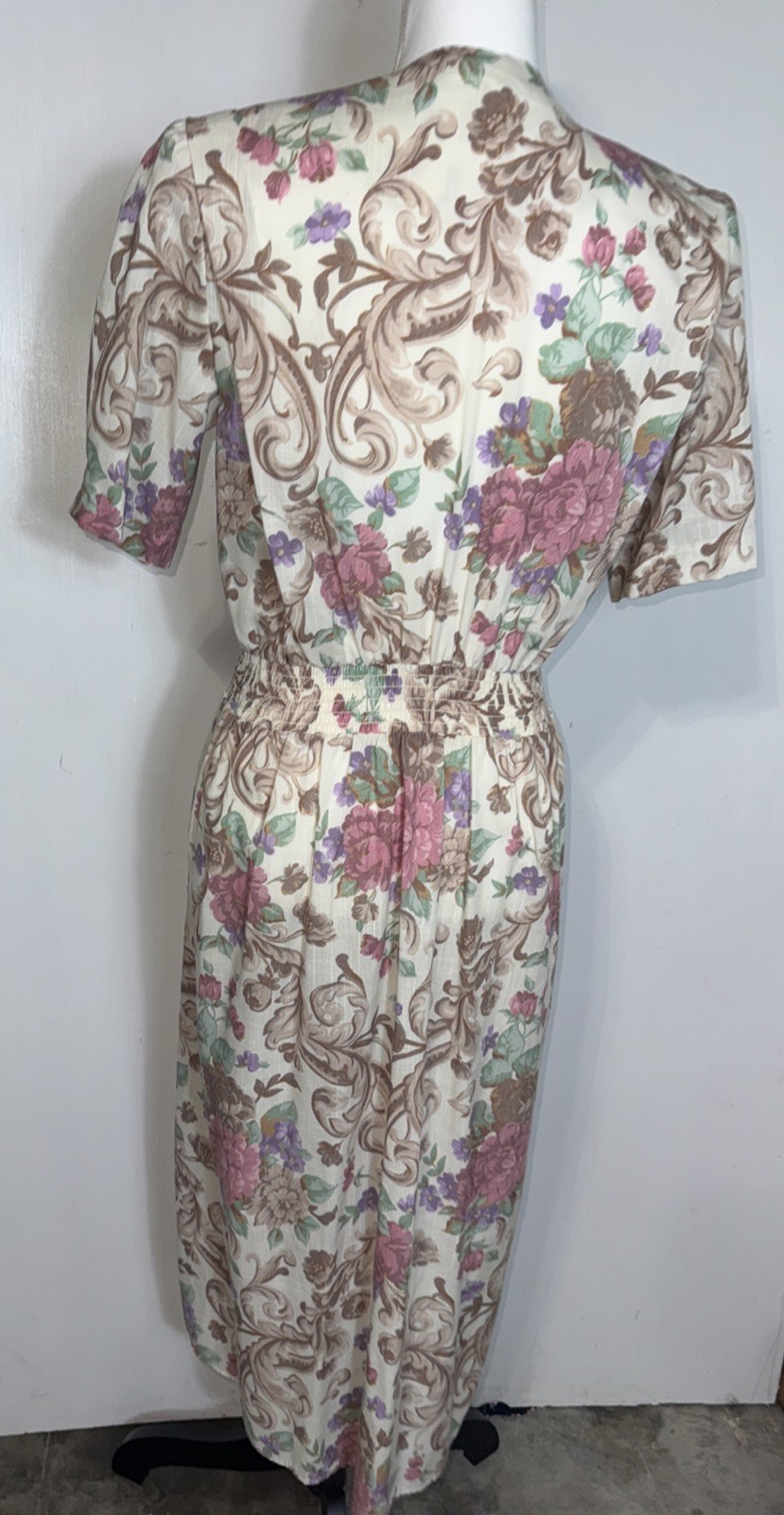 VTG 80s Shirt Dress Stuart Alan Floral Midi A-Line Size 10 Short Sleeve Pockets