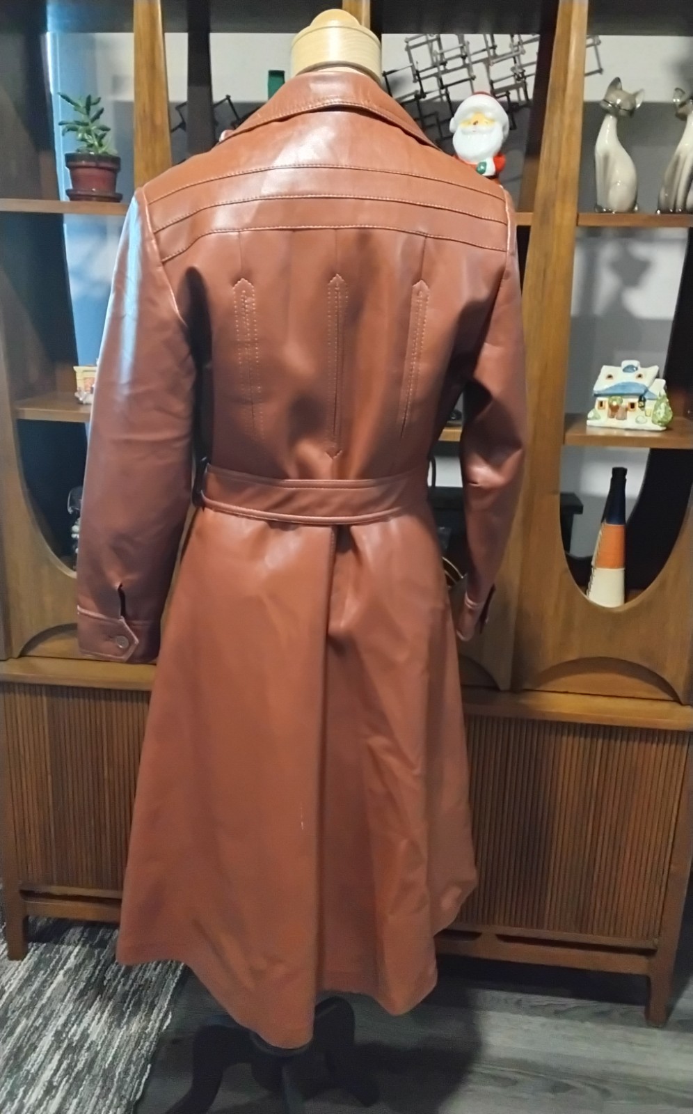 Vintage Mod Maid Pleather Boot Length Coat „Leather Look” -Size 14-