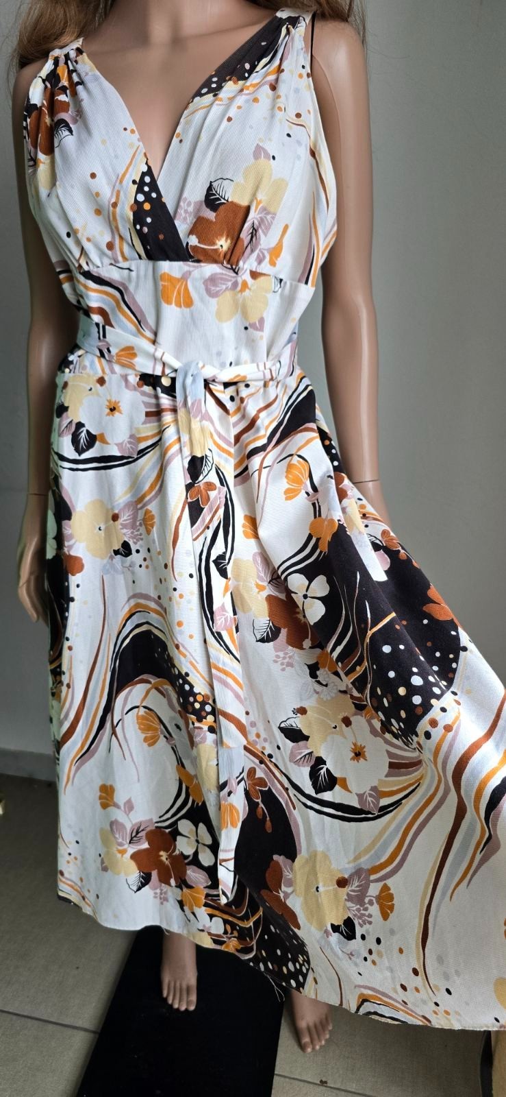 Vintage70sTRINA LEWIS& MARJON COUTURE Cotton Dress Abstract Floral Bust-90cm/35″