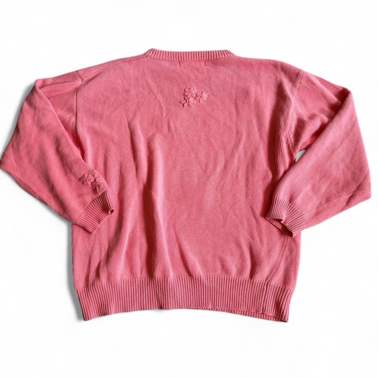 Tulchan Vintage Pink Cotton Embroidered Floral Sweater Size Large Cottagecore