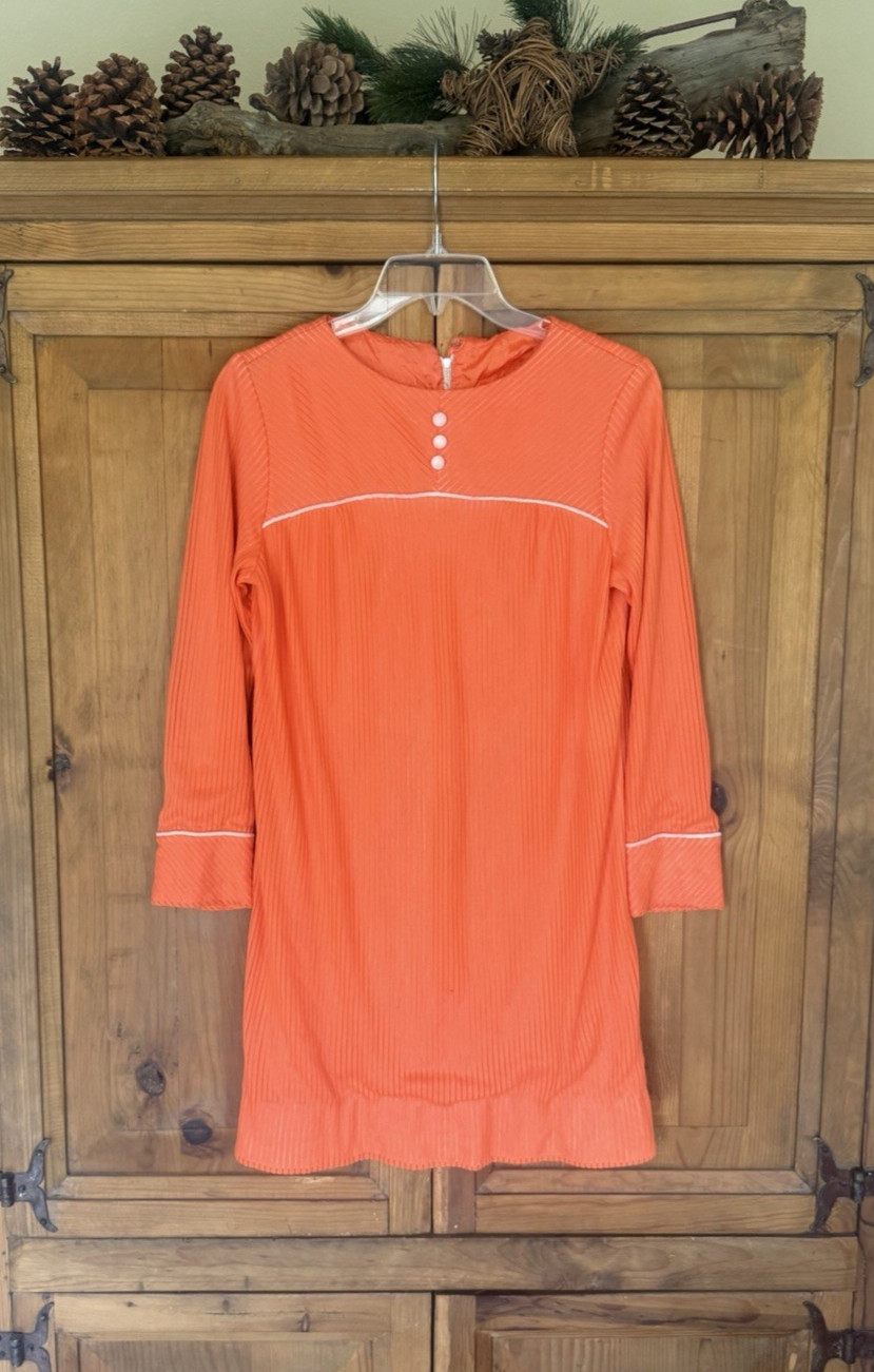 Vtg 1970s Dress Mod Twiggy Orange Stripe Homemade CONDITION ISSUES #278