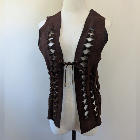 Vintage 70s Brown Suede Textured Vest Boho Festival