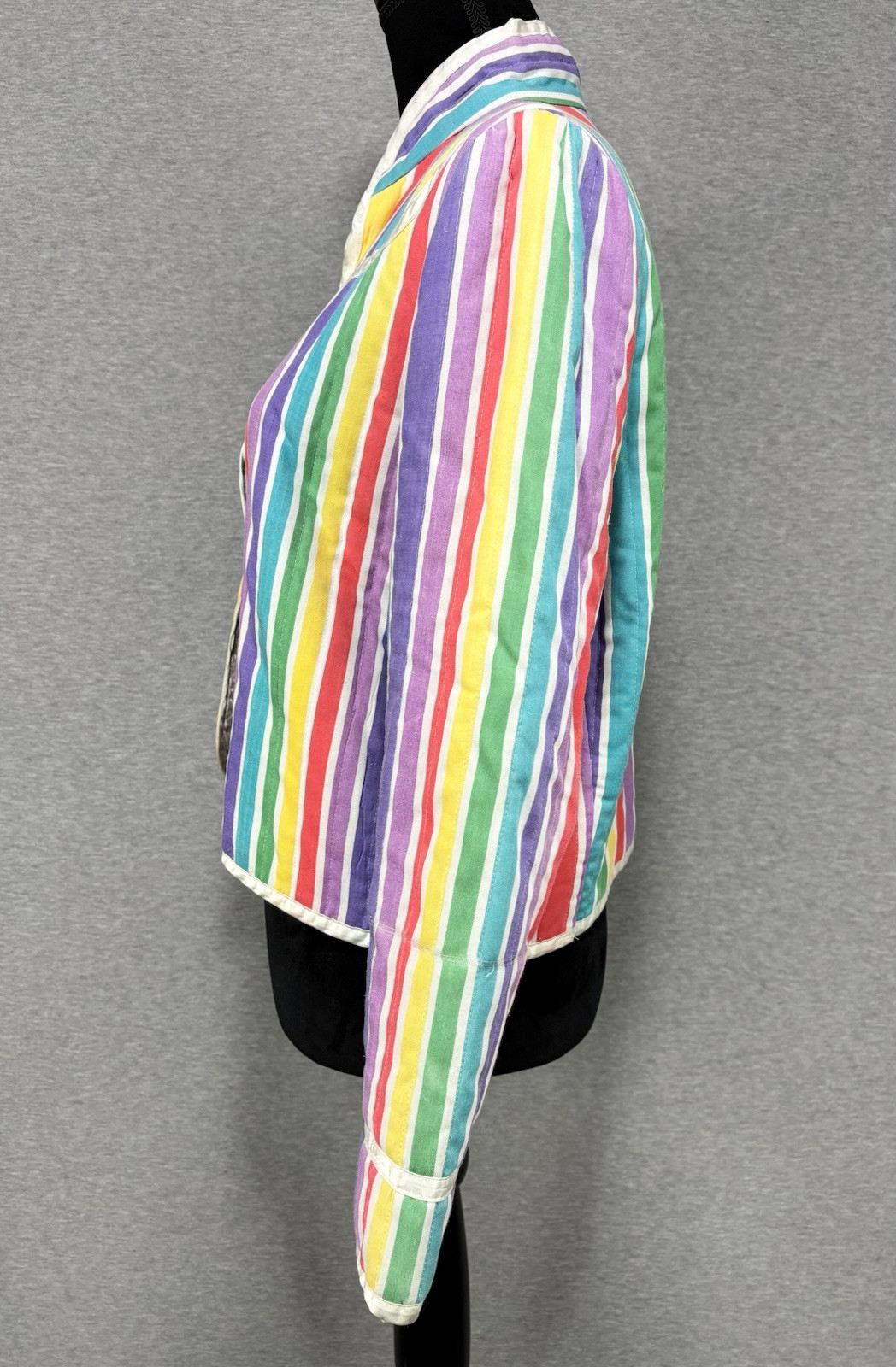 70s Quilted Rainbow Jacket Size Small Open-front Colorful Pride Vintage Pockets