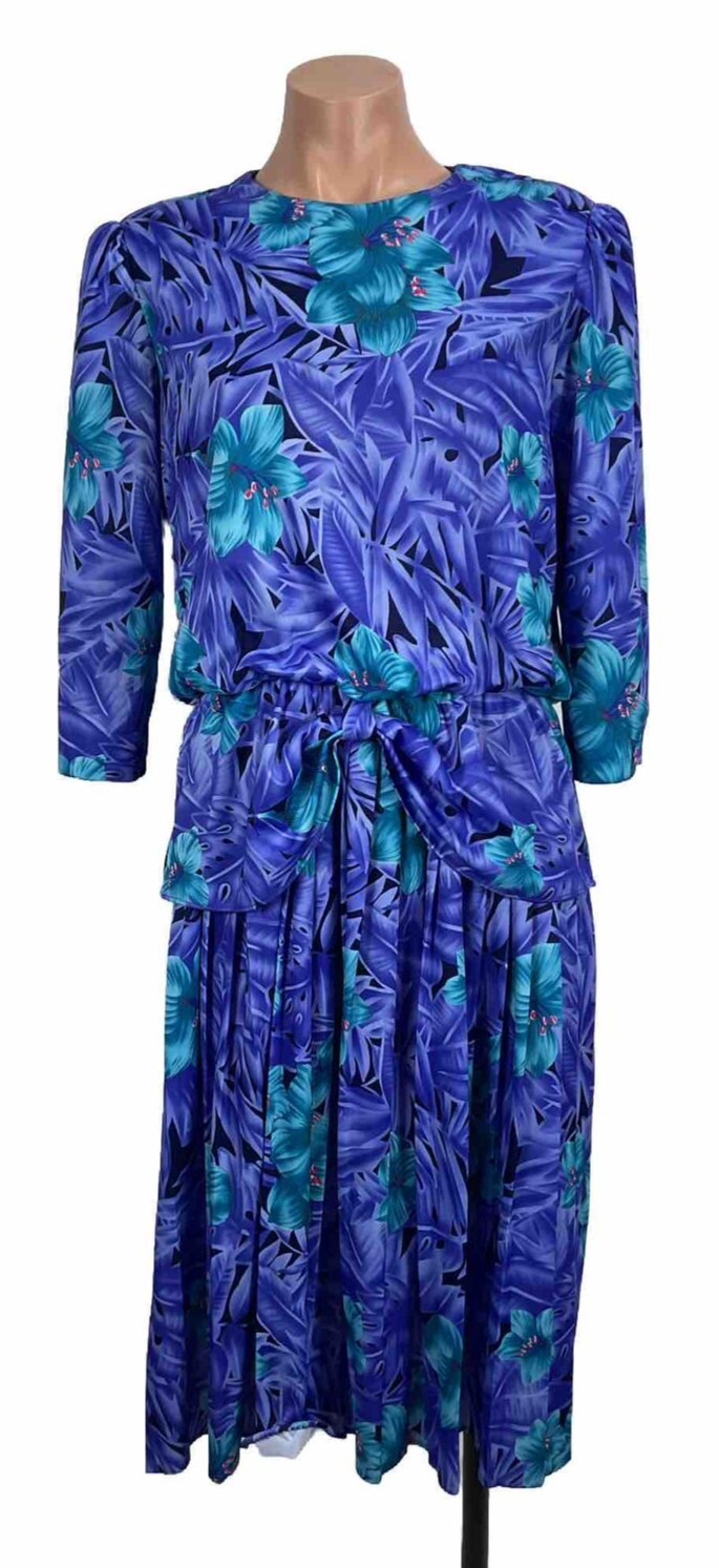 Vintage 80s Whirlaway Floral Dress Hawaiian Kaftan Blouson Long Sleeve Resort 12