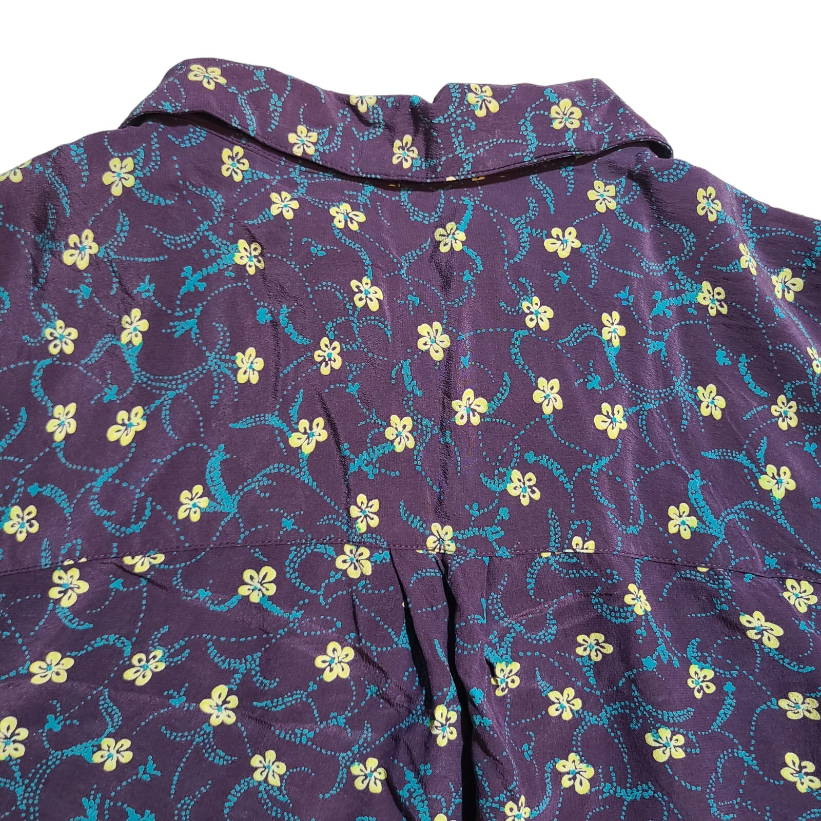 Vintage Amanda Smith Pure Silk Purple Blue Yellow Flowal Shirt Size 14