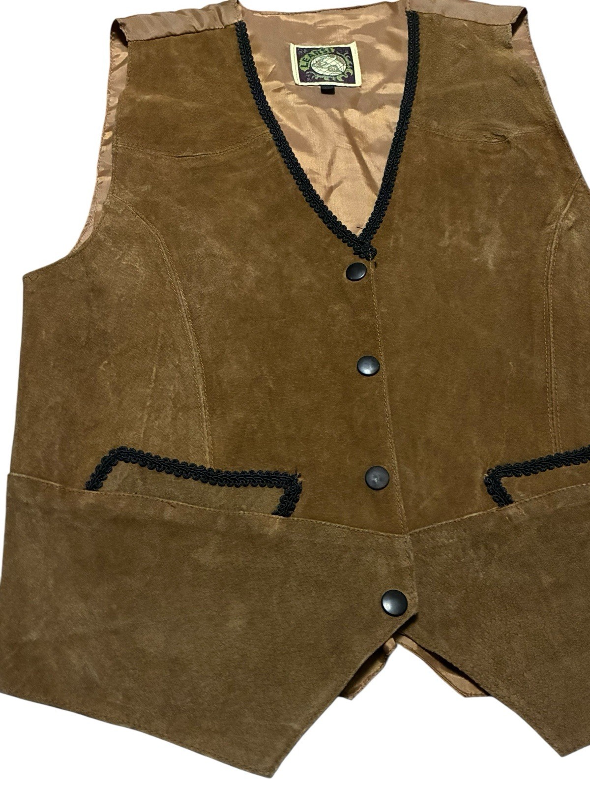 Learsi Vintage Brown Leather Vest, Size medium