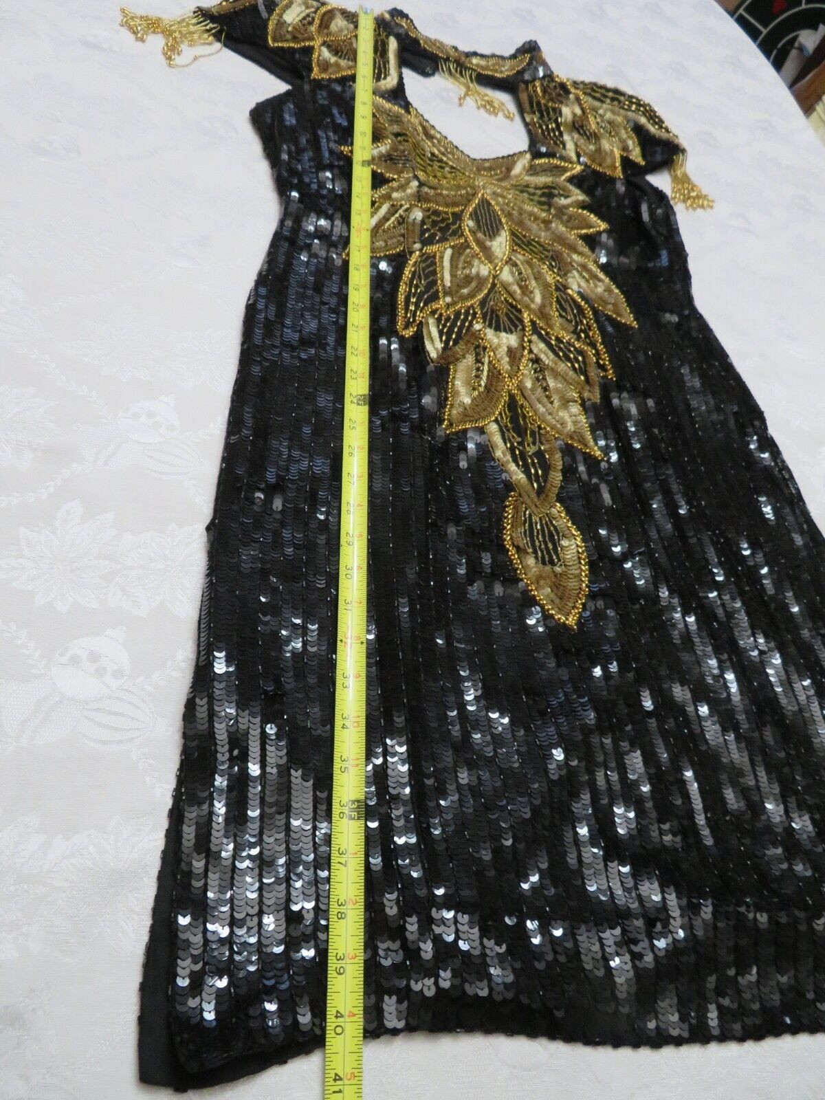 1990’s VTG Vanna White Original Beaded Sequin Dress Size M Gold & Black Beading