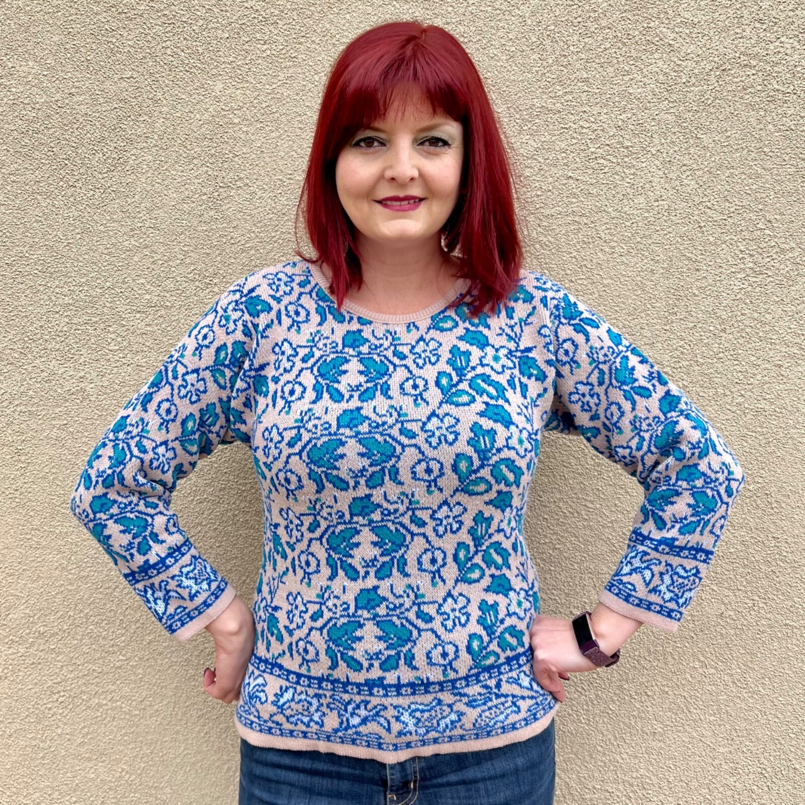 Vintage 70s Floral Ivy Acrylic Knit Sweater