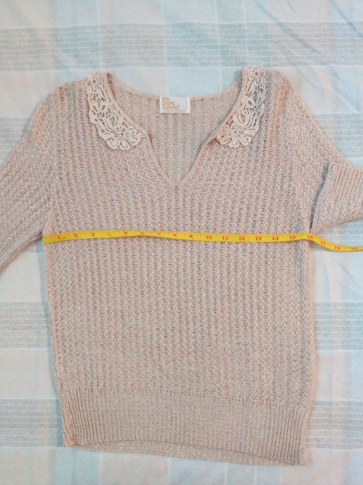 Vtg 70s Its Pure Gould Open Knit Top Womens Size Small Cream Crochet Collar