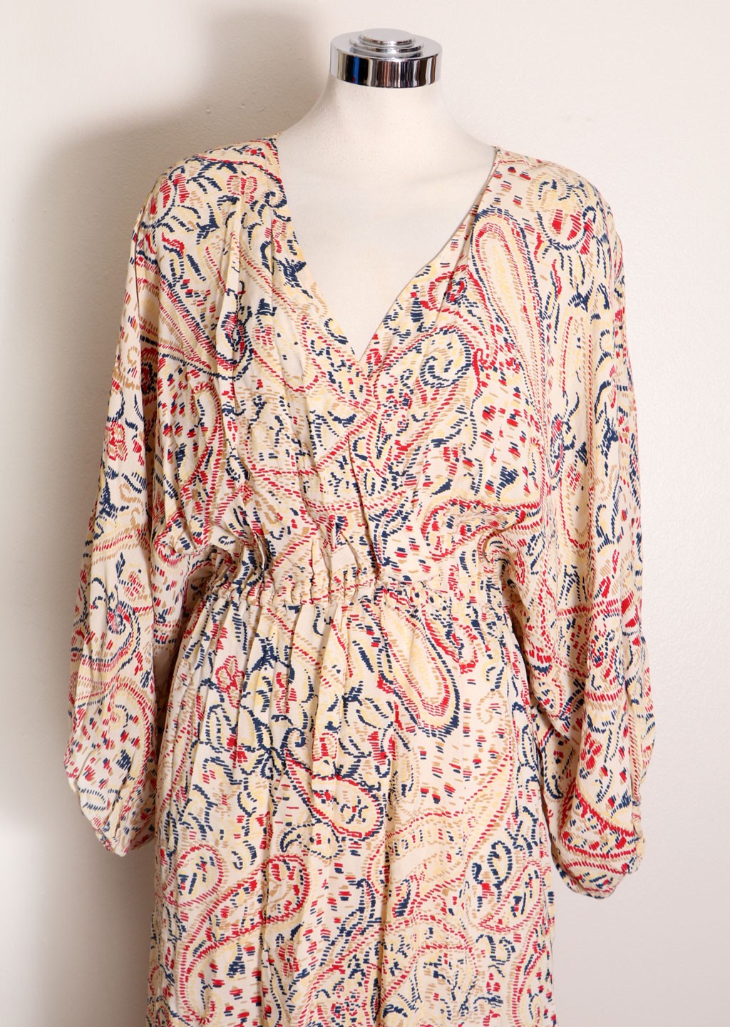 30’s 40’s Long Dress Dolman Sleeves Evening Gown Paisley Vintage antique