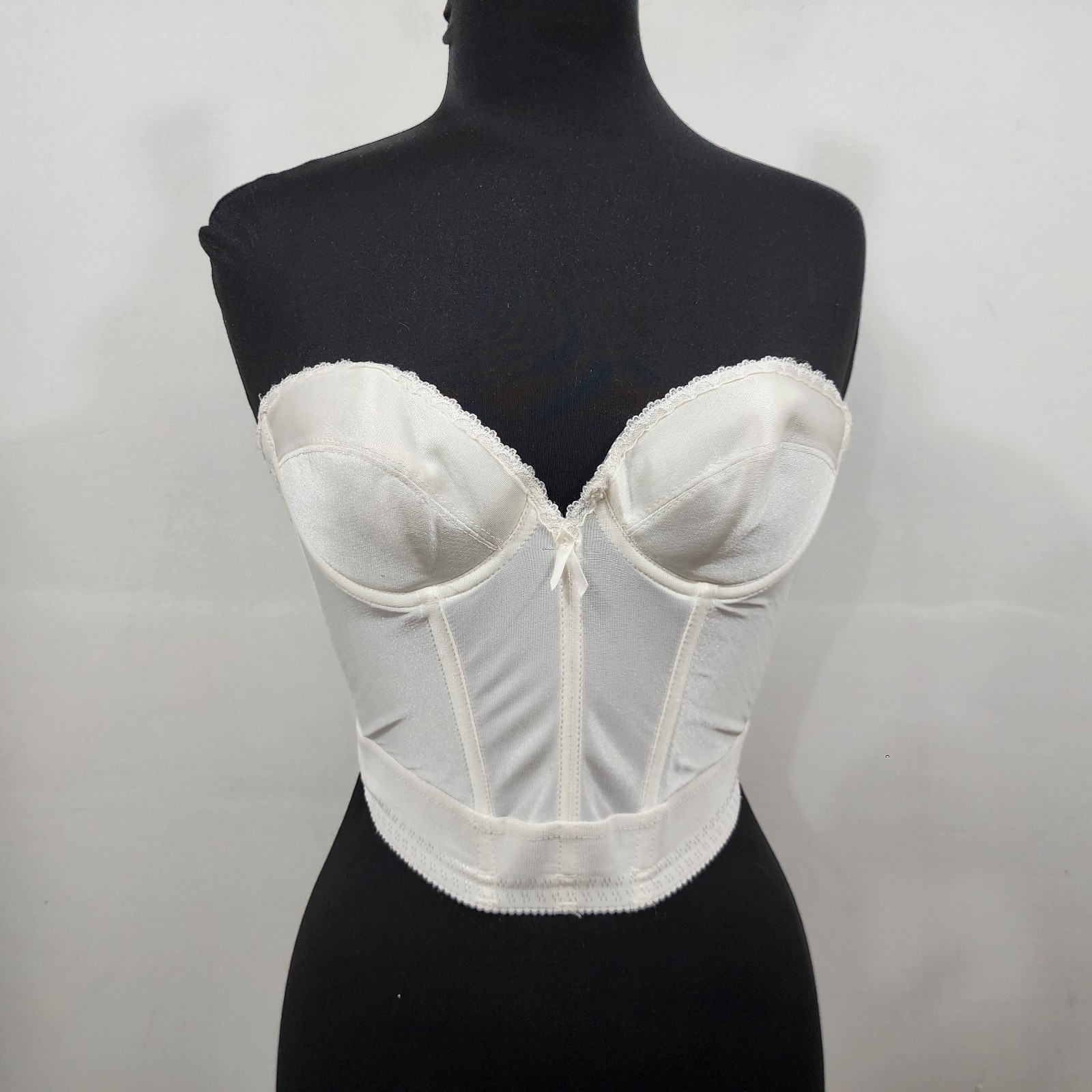 Vtg Backless by Smoothie Strapless Longline Bustier Bra Boned Low Back Ivory 36A