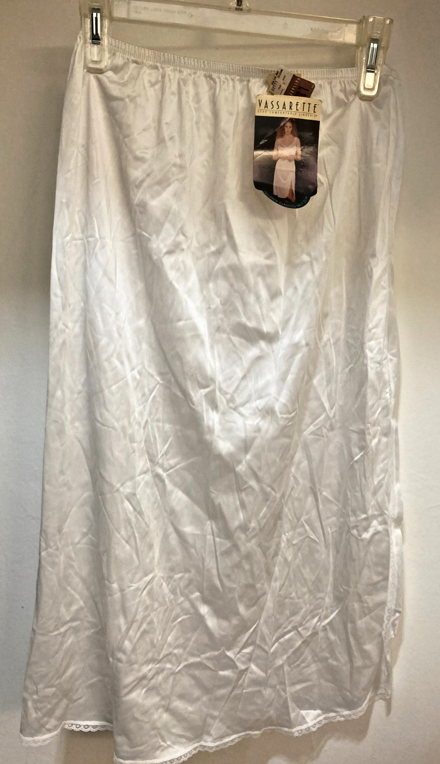 Vassarette 11-122 Silky Nylon Lace Trim 32″ Half Slip Petticoat USA White L E1