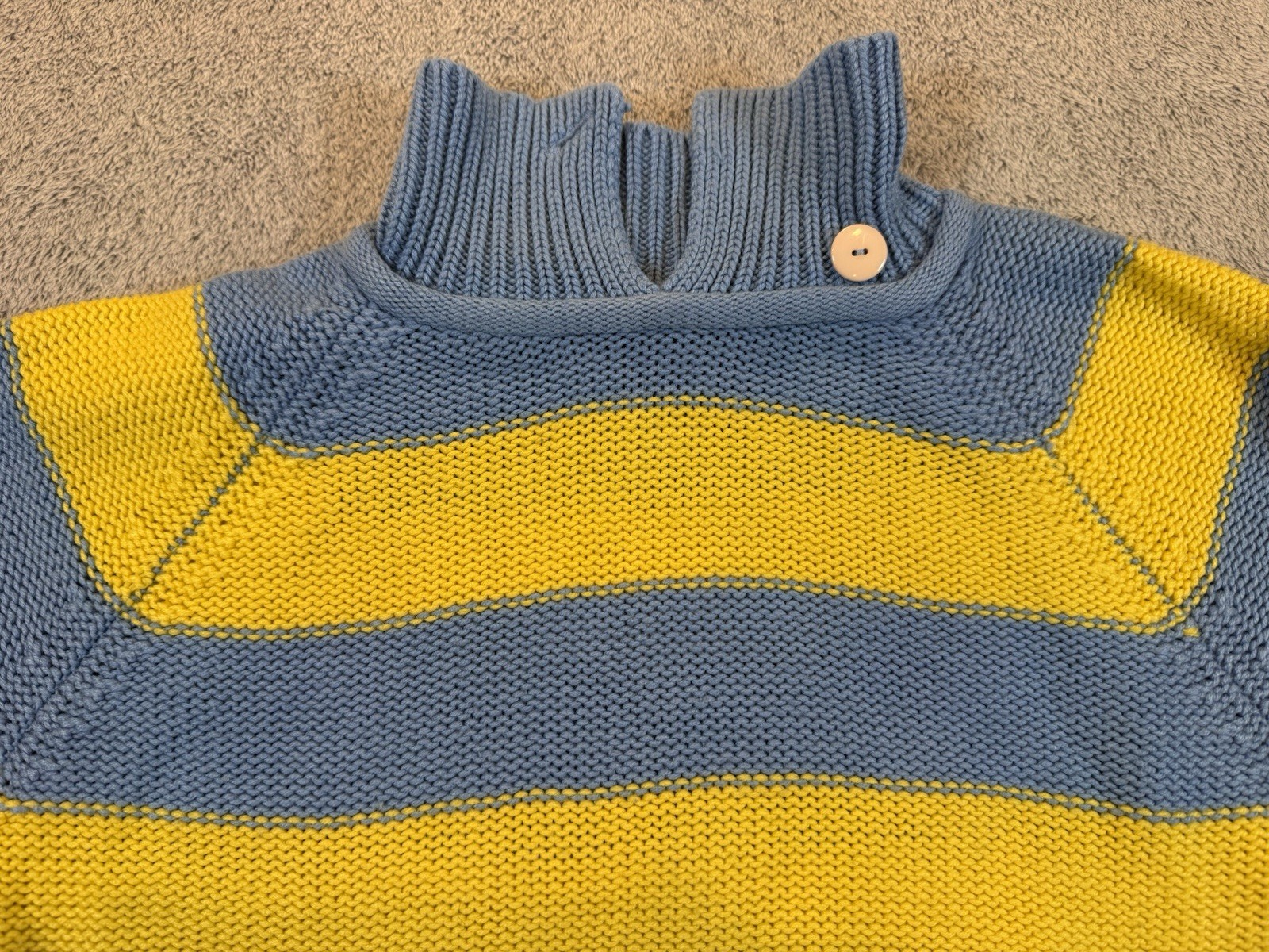 Vintage 80s Acrylic Knit Sweater L Collared Yellow/Blue Striped Headliners Sport