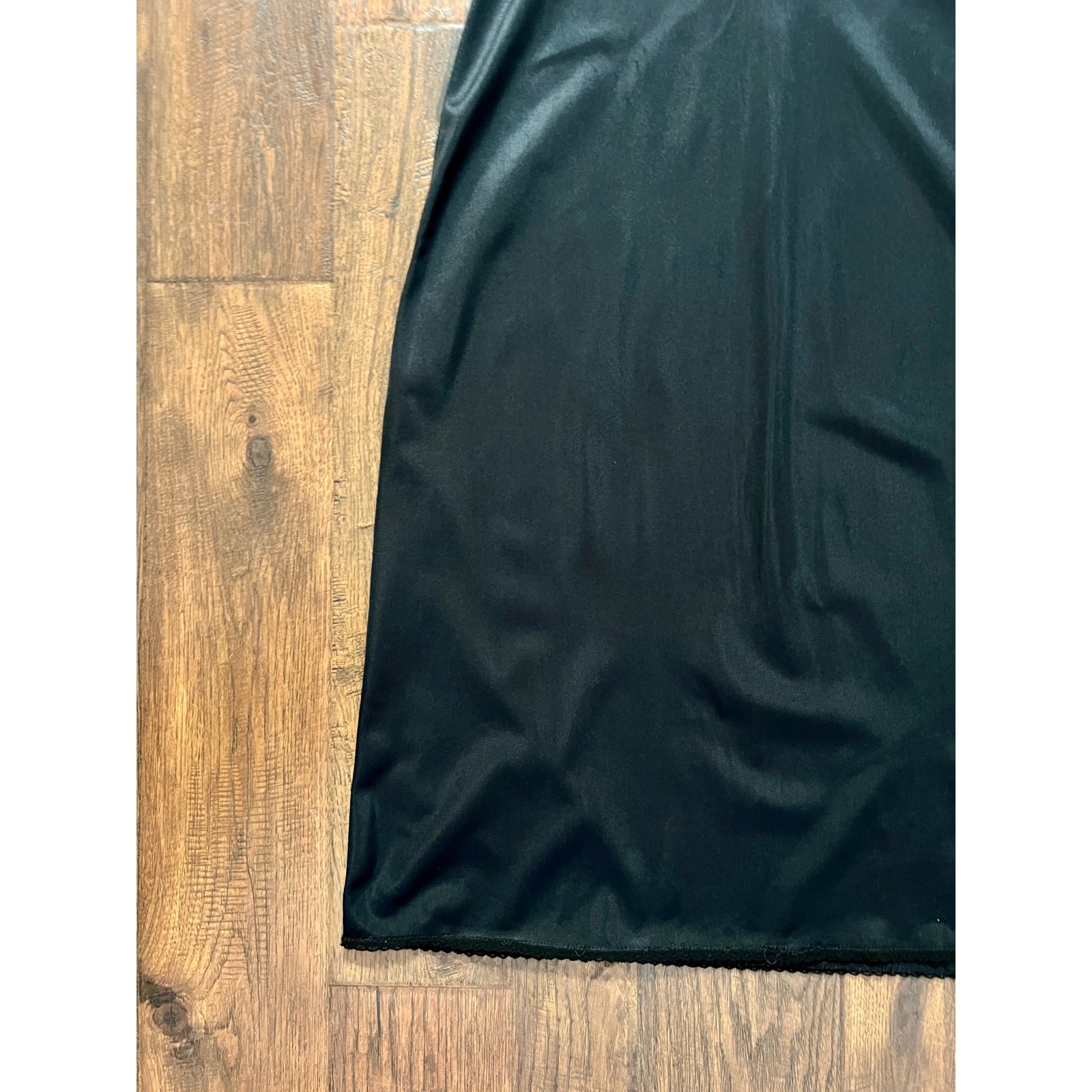 Vintage Nylon Spaghetti Strap Slip Dress Black with Scalloped Embroidery Mistra