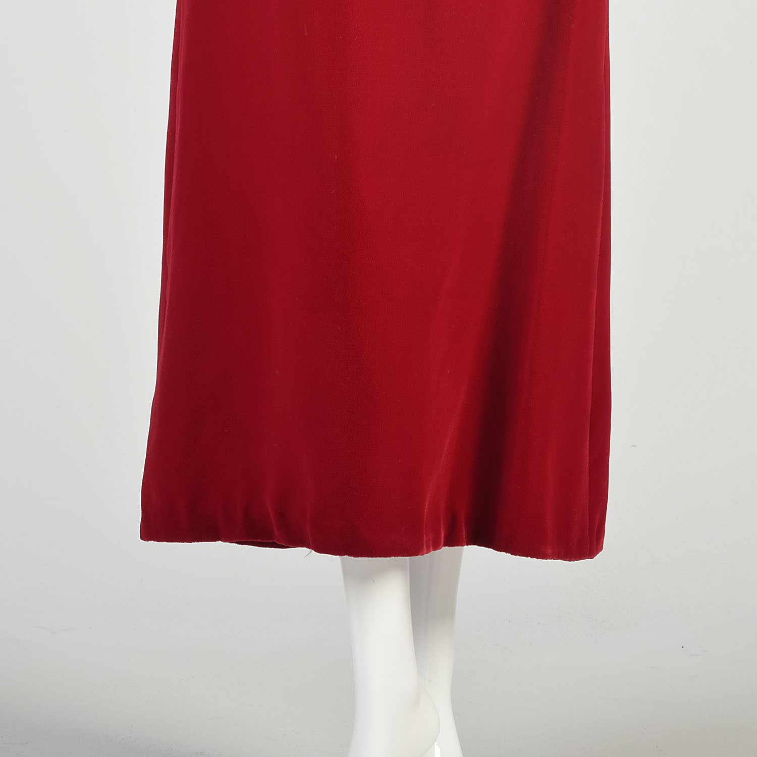 XS 1970s Red Velvet Dress Long Juliet Sleeve Empire Waist Lace Trim Formal Maxi