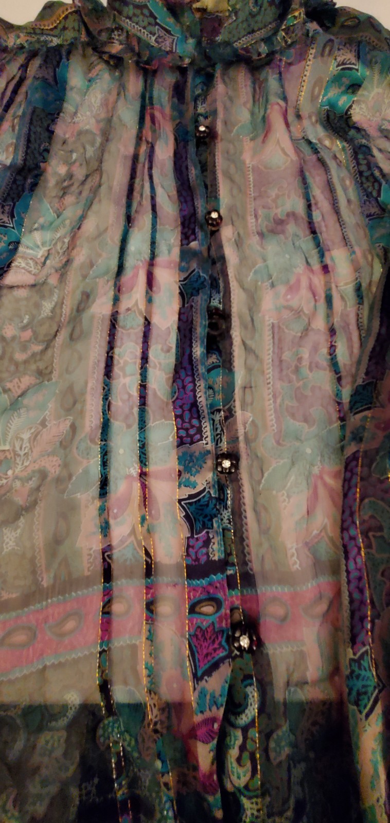 Vintage The Silk Farm 100% Silk Sheer Metallic Thread Blouse Elegant Evening 12