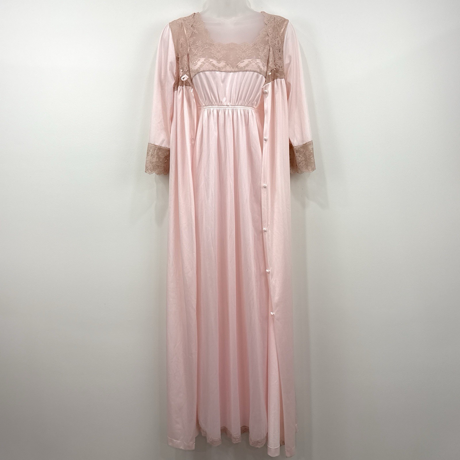 VTG Texsheen 2 Pce Nightgown Robe Set S Cottagecore Prairie Modest Victorian